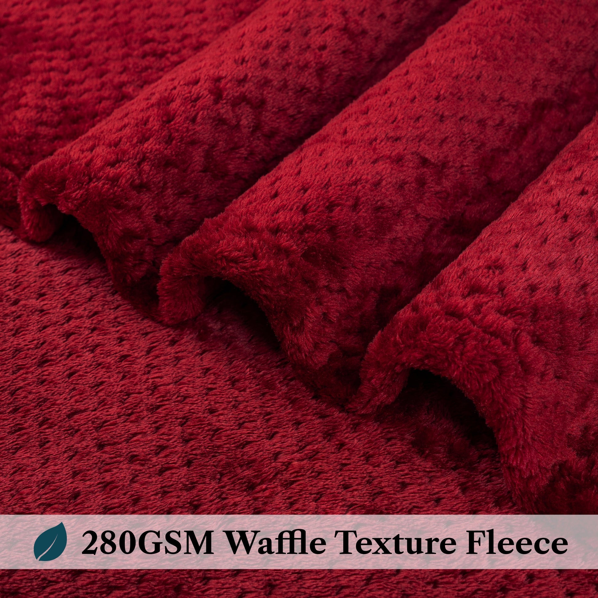 Super Soft Flannel Maroon Red Throw Blanket for Couch, Twin Bed, Soft Fleece Throws for Sofa Chair, Fuzzy Waffle Textured Blanket, Cozy ... - Lightweight Plush Warm Blanket for All Seasons Detail
