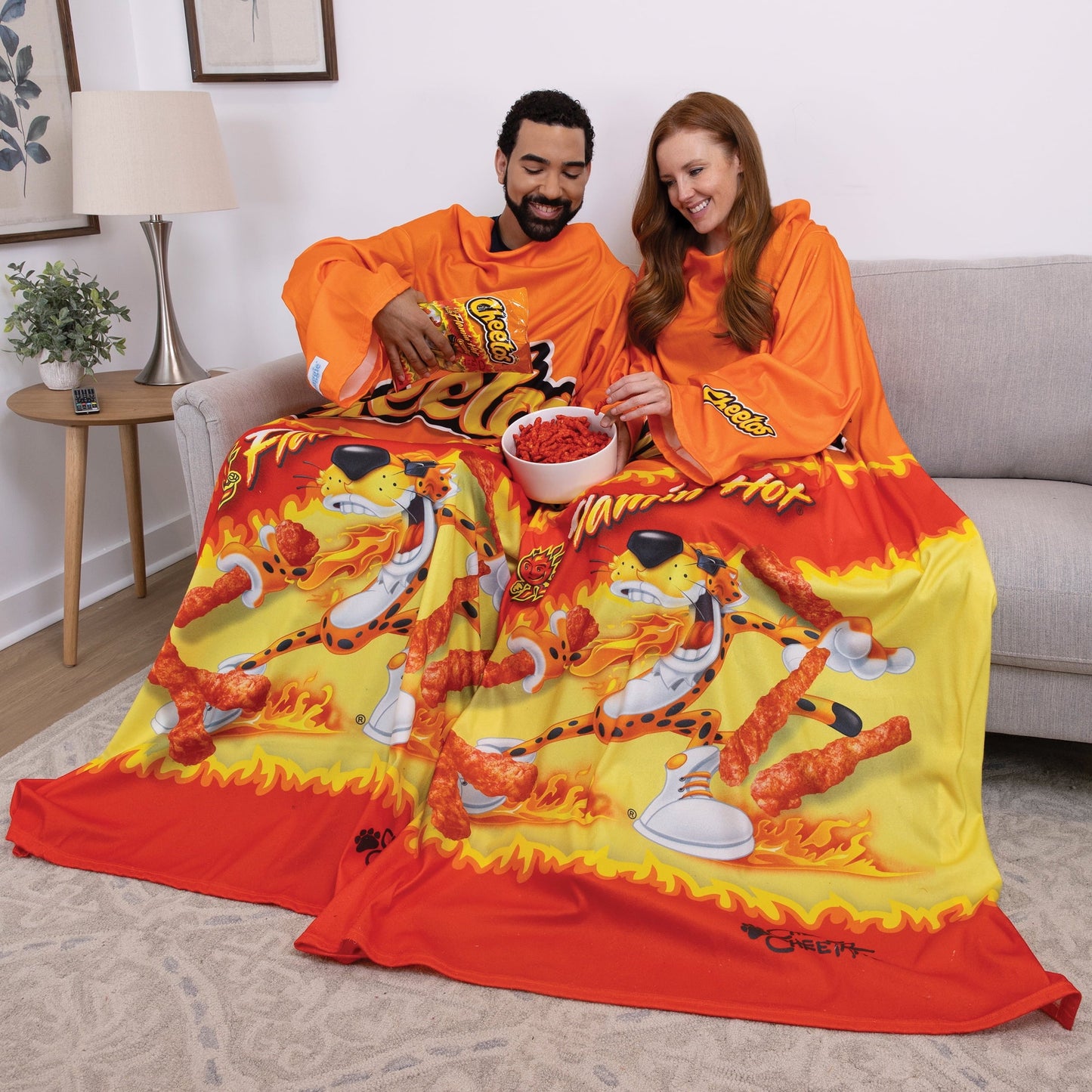 Lightweight Warm Cheetos Flaming Hot Wearable Blanket - Luxury Knitted Decorative Throw Blanket with Fringes Detail