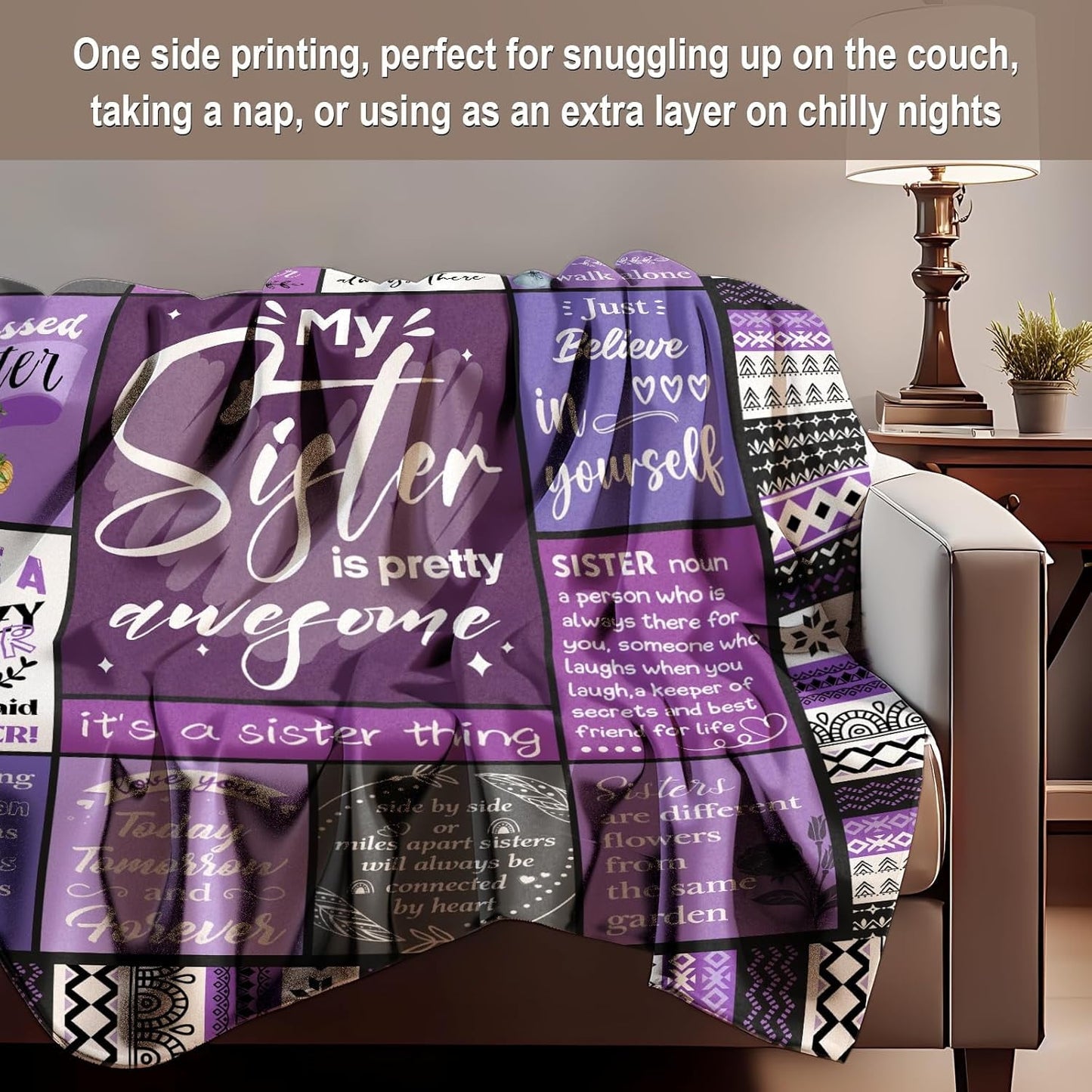 Cozy Fleece Sister Gifts Blanket, Sister Gifts , Happy Birthday Gifts for Sister, Unique Sister Gifts for My Dear Sister on Mothe... - Super Soft Reversible Sherpa Flannel Blanket Detail