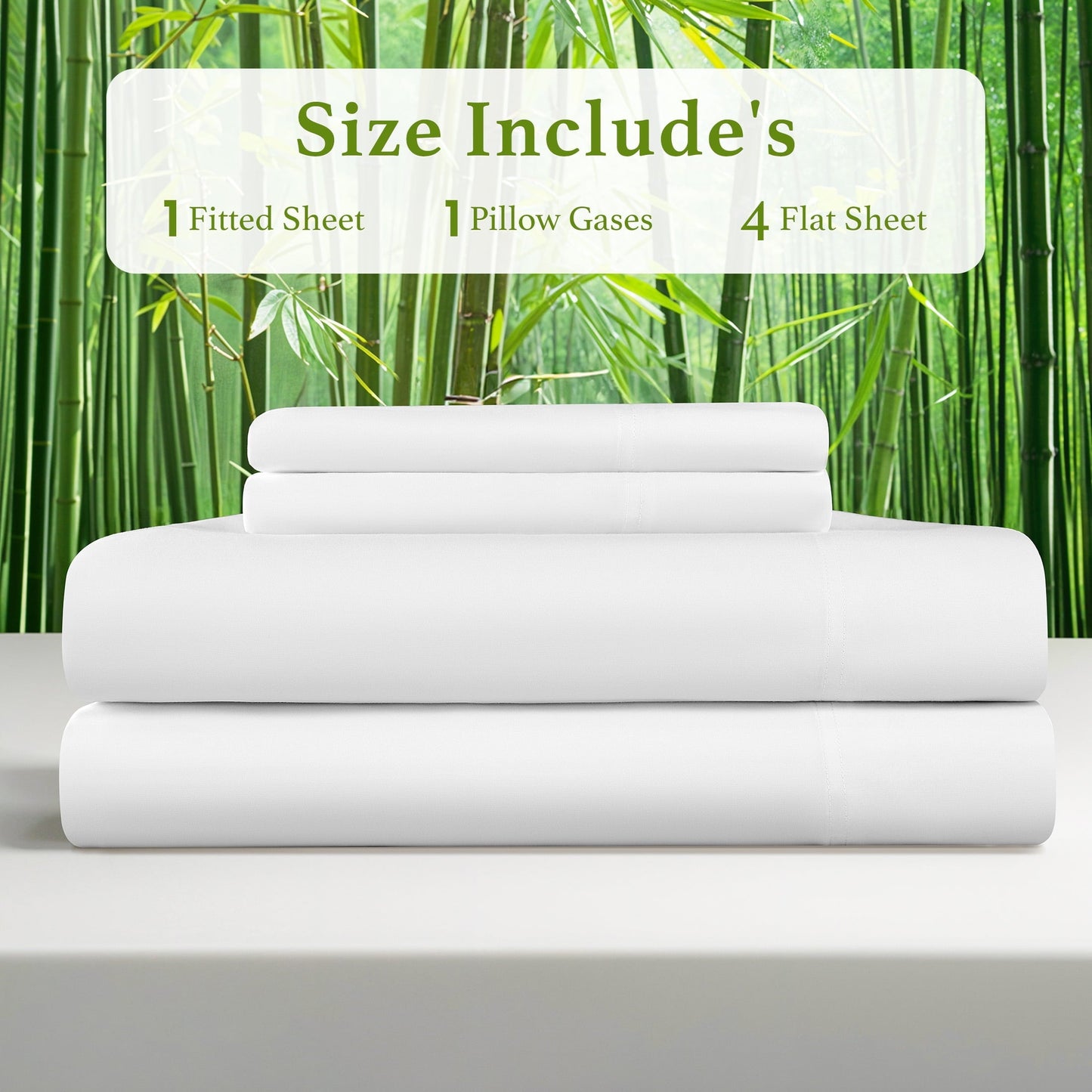 Wrinkle-Resistant Bamboo Sheets Set, 4-Piece Queen Sheet Set with 16" Deep Pockets, Soft and Breathable Bed Sheets, White - Premium Ultra-Soft Pillowcase Pair for Sleeping Detail