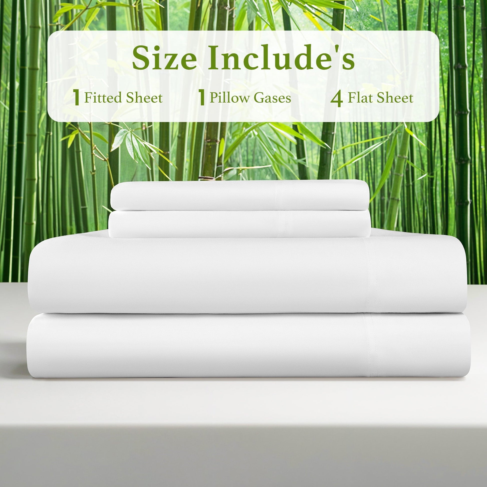 Wrinkle-Resistant Bamboo Sheets Set, 4-Piece Queen Sheet Set with 16" Deep Pockets, Soft and Breathable Bed Sheets, White - Premium Ultra-Soft Pillowcase Pair for Sleeping Detail