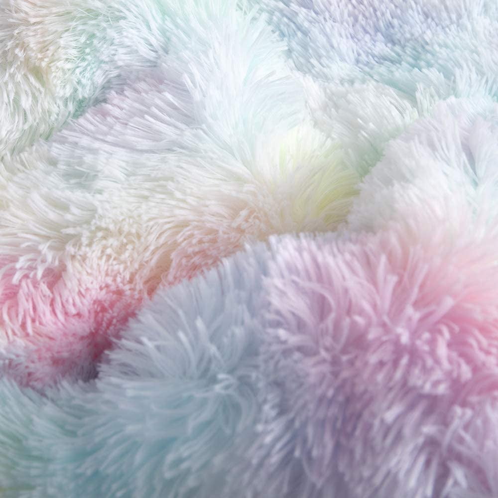 Hypoallergenic Cloud Plush Shaggy Comforter Set Fluffy Fuzzy Faux Fur Bedding Set - Microfiber Soft Warm Quilt Set(Rainbow Pink,Queen Size) - Hypoallergenic Ultra-Fluffy Quilt for Winter Detail