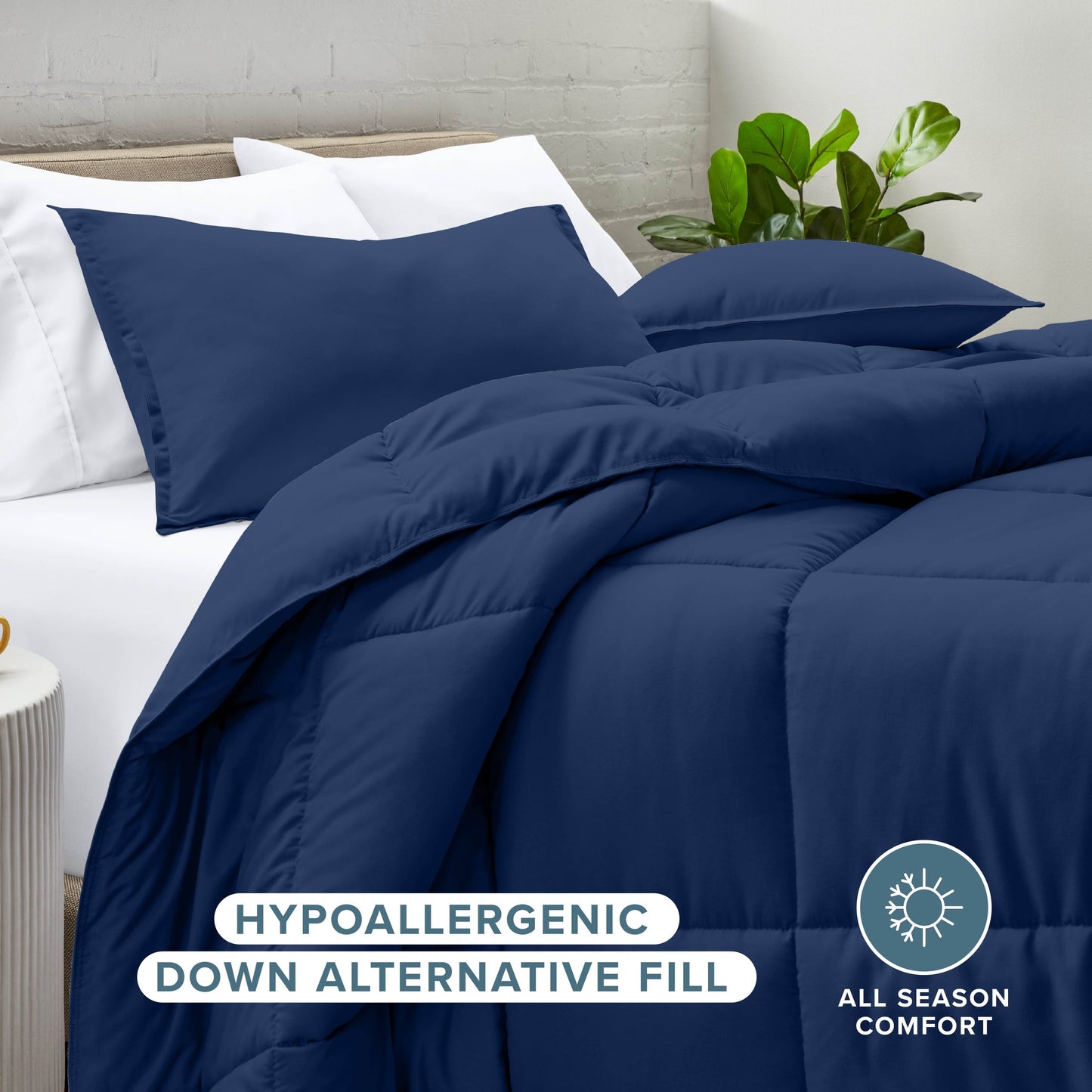 Luxurious Quilted Down Alternative Comforter Set - 3-Pieces - All Seasons - Queen, Dark Blue - Luxurious Quilted Duvet Cover Set Detail