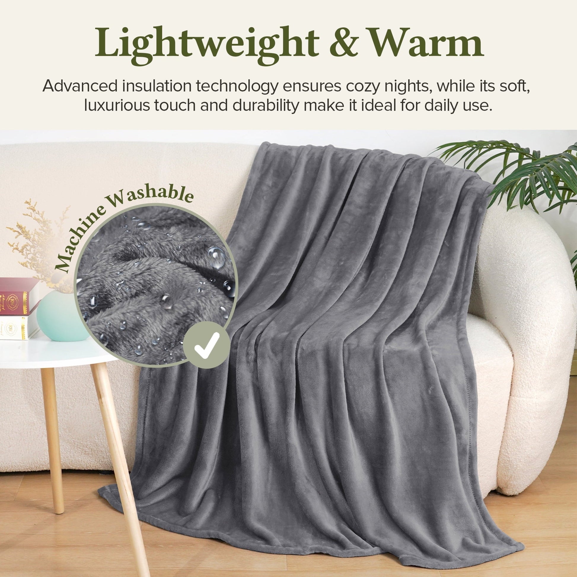 Reversible Sherpa Fleece Throw Blanket, Fuzzy Soft Lightweight Blankets for Bed, Sofa, Suitable for All Season, Grey, 50x60 inches - Cozy Fleece Throw Blanket for Couch & Bed Detail
