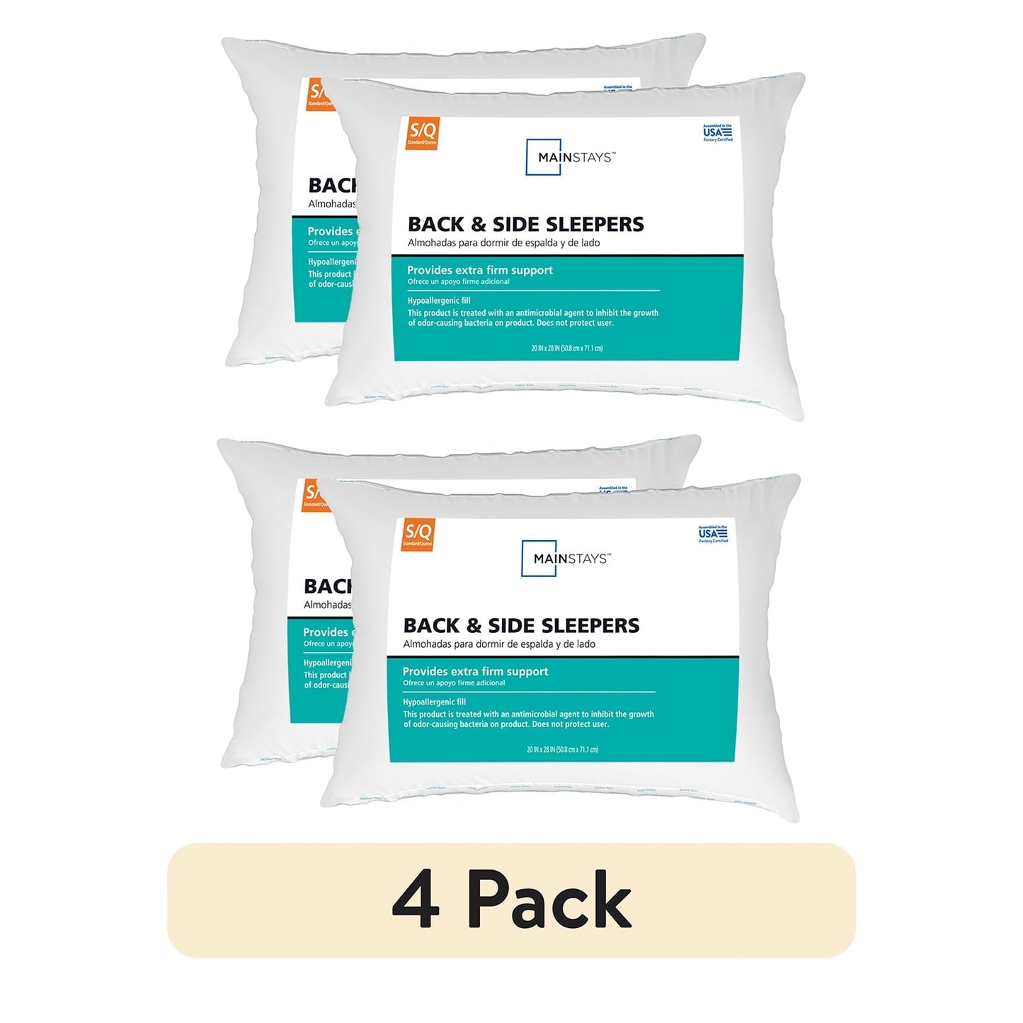 Fluffy Shredded (2 pack) Back & Side Sleeper Bed Pillow, Standard/Queen - Extra Firm Support (4 Pack) - Orthopedic Shredded Foam Bed Pillow Set Detail