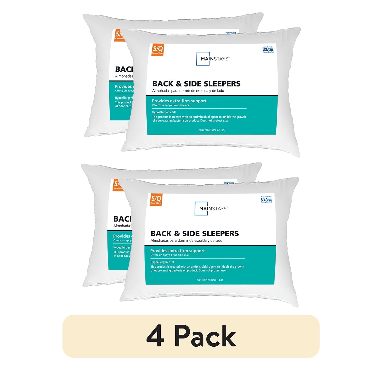 Fluffy Shredded (2 pack) Back & Side Sleeper Bed Pillow, Standard/Queen - Extra Firm Support (4 Pack) - Orthopedic Shredded Foam Bed Pillow Set Detail