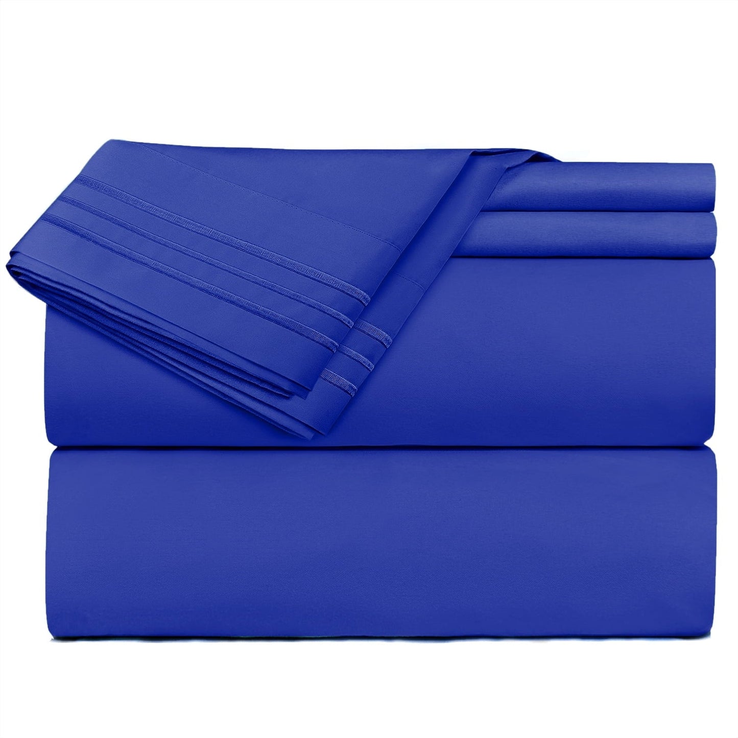 Wrinkle-Resistant Premier 1800 Microfiber Collection 3-Line Bed Sheet Set, Full Size, Royal Blue - Cooling Hotel Quality Bedding Sheets and Pillowcases Detail