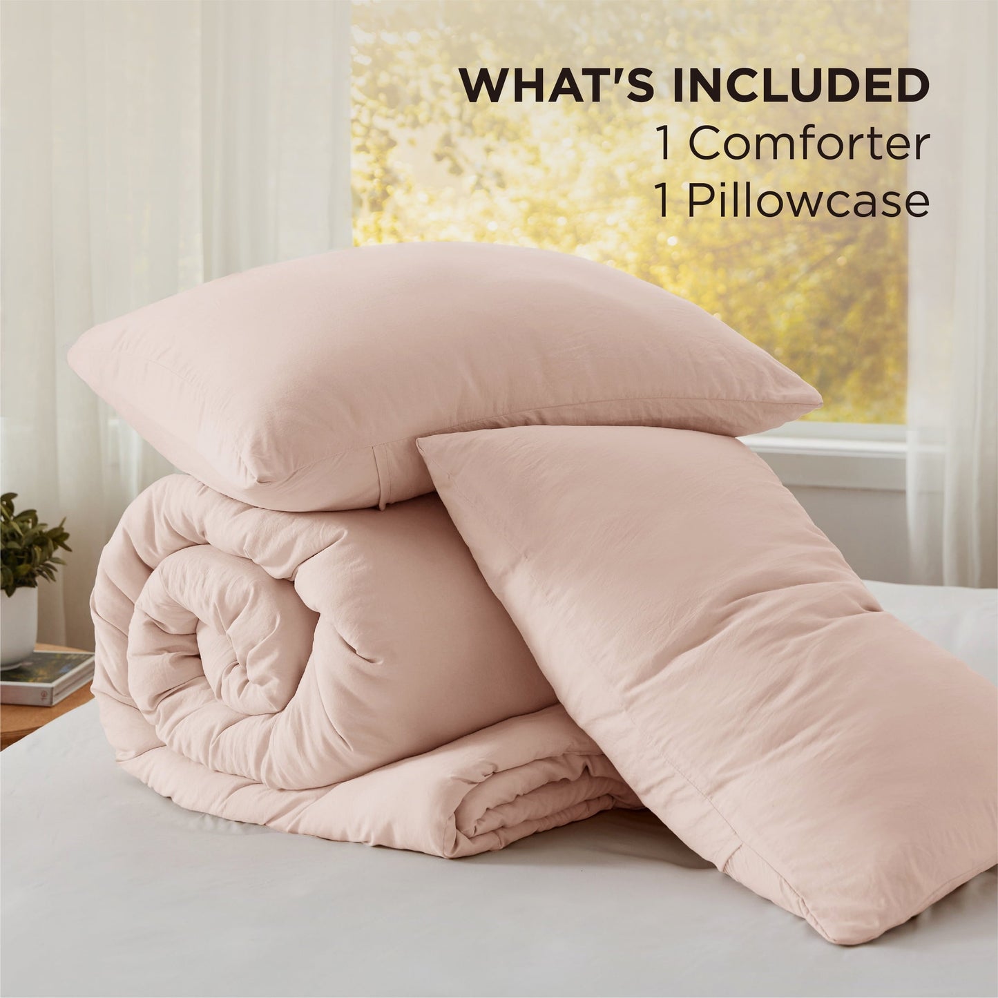 All-Season 2 Pieces Twin Comforter Bedding Set, Pink Comforter Set for All Seasons, 1 Lightweight Prewashed Comforter and 1 Pill... - Hypoallergenic Ultra-Fluffy Quilt for Winter Detail
