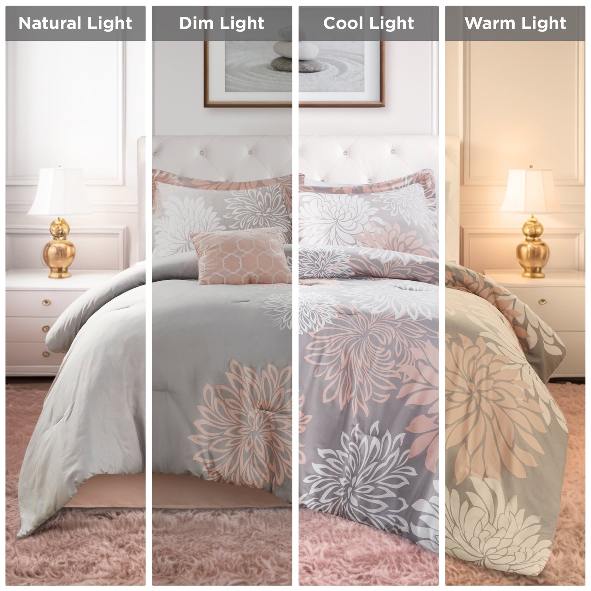 All-Season King Size Comforter Set, 5-Piece Floral Bedding Set for All Season, Blush Comforter Set King with Bed Skirt - Cloud-Like Soft Lightweight Bed Comforter Detail