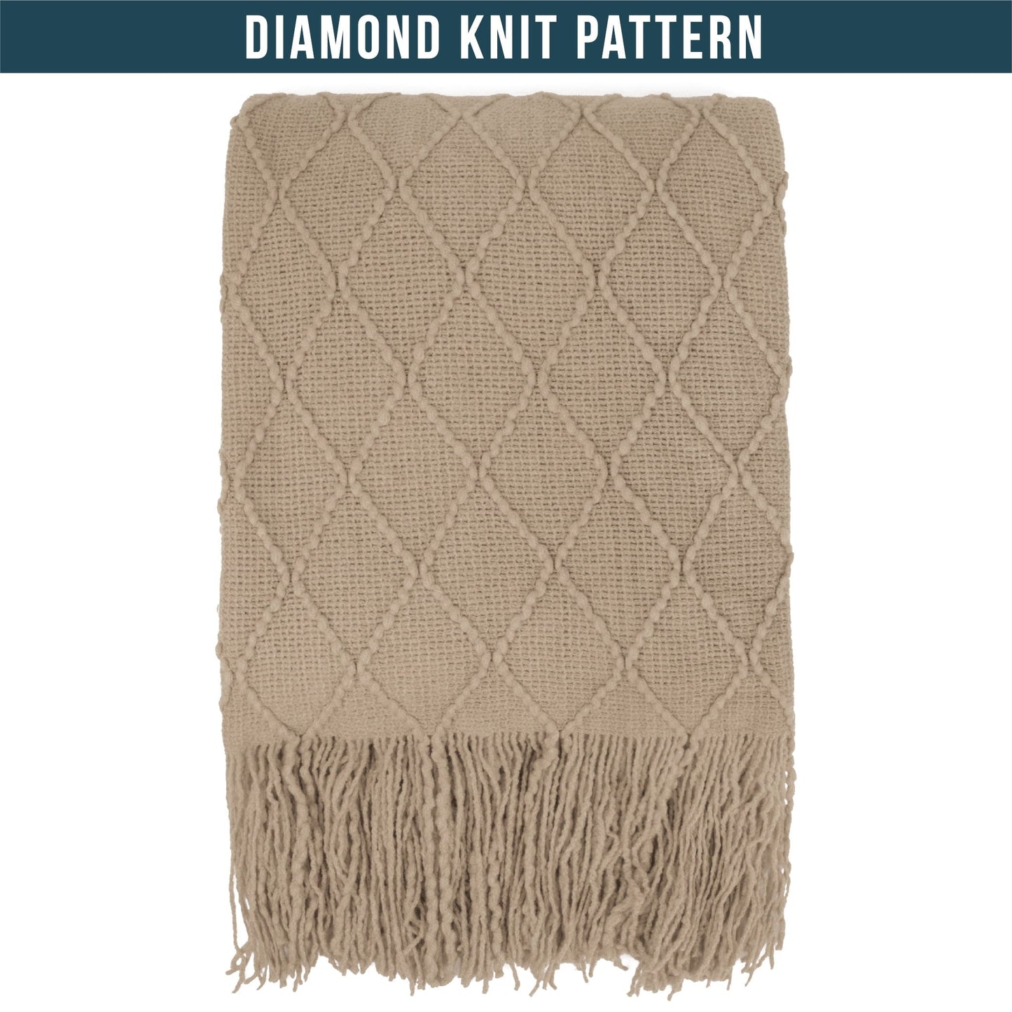 Cozy Fleece Tan Taupe Knit Throw Blanket for Couch Bed, Soft Knitted Farmhouse Sofa Throw for Living Room, Lightweight Decorative... - Luxury Knitted Decorative Throw Blanket with Fringes Detail