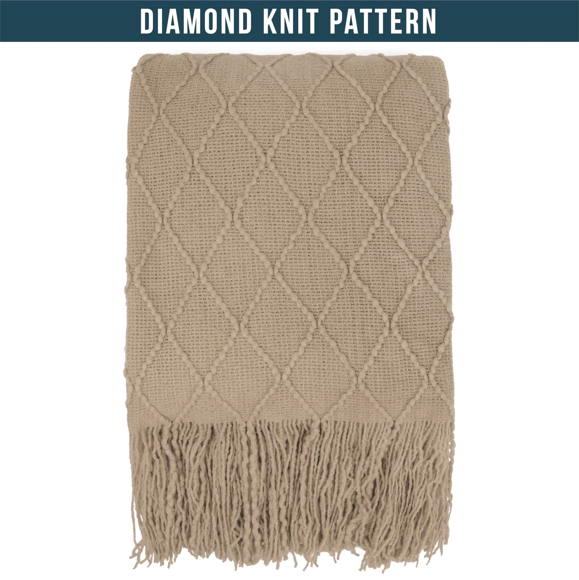 Cozy Fleece Tan Taupe Knit Throw Blanket for Couch Bed, Soft Knitted Farmhouse Sofa Throw for Living Room, Lightweight Decorative... - Luxury Knitted Decorative Throw Blanket with Fringes Detail