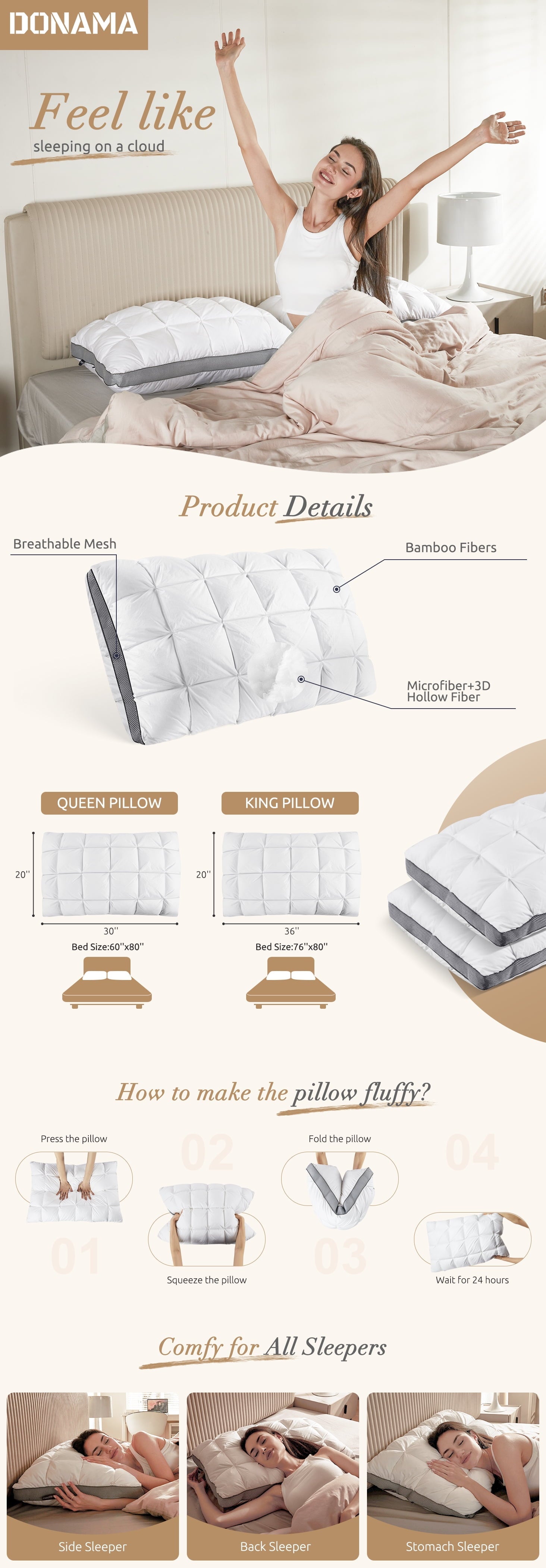 Orthopedic Support Hotel Cervical Pillow for Sleeping – Ergonomic Contour Neck Support Bed Pillow, Fluffy and Supportive for Side, Back ... - Decorative Throw Pillow Cushion for Sofa & Bed Detail