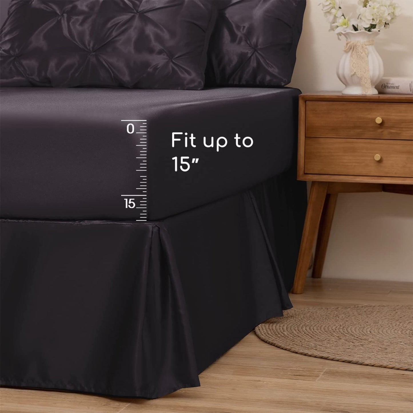 Heavyweight Warmth Satin Comforter Set 7 Pieces Queen Size - Luxurious Pinch Pleat Bed in a Bag with Satin Comforter, Satin Sheets, Sati... - Luxurious Quilted Duvet Cover Set Detail