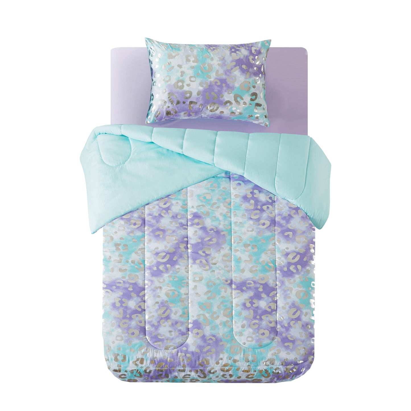 Heavyweight Warmth 5-Piece Purple Metallic Foil Cheetah Bedding Set for Kids with Storage Bag, Twin - Cloud-Like Soft Lightweight Bed Comforter Detail