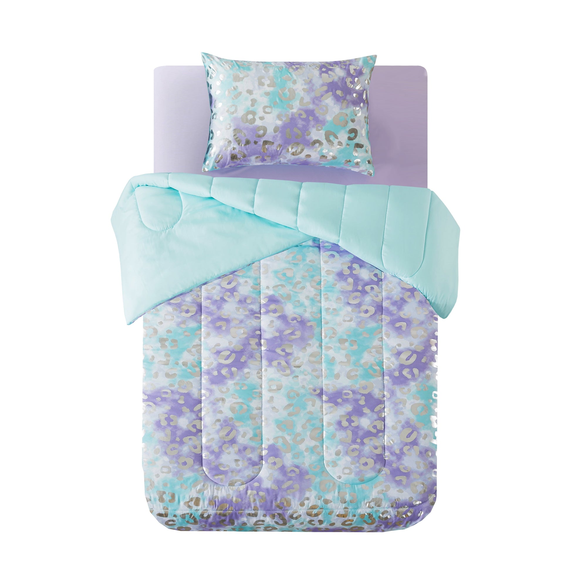 Heavyweight Warmth 5-Piece Purple Metallic Foil Cheetah Bedding Set for Kids with Storage Bag, Twin - Cloud-Like Soft Lightweight Bed Comforter Detail