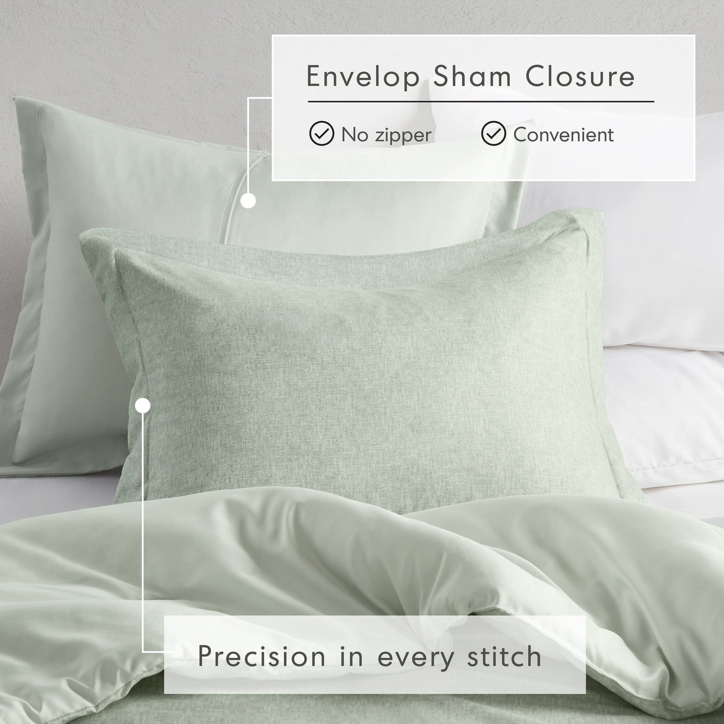 Hypoallergenic Cloud Full/Queen Comforter Sets, Reversible 3 Piece Extra Soft Bedding Set, Chambray Print Sage Green Comforter Bed Set wit... - Hypoallergenic Ultra-Fluffy Quilt for Winter Detail