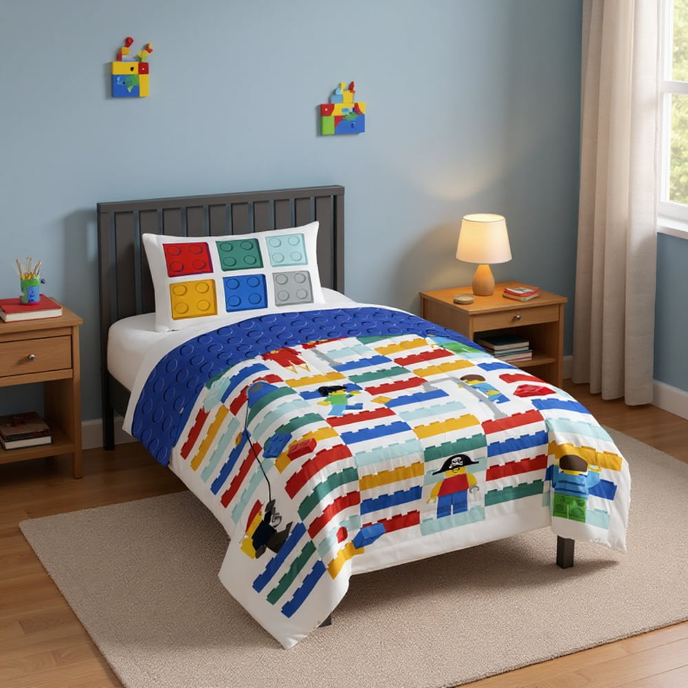 Hypoallergenic Cloud Kids 2 Piece Multicolor Reversible Comforter and Pillowcase Bedding Set, Twin/Full - All-Season Down Alternative Comforter Insert Detail