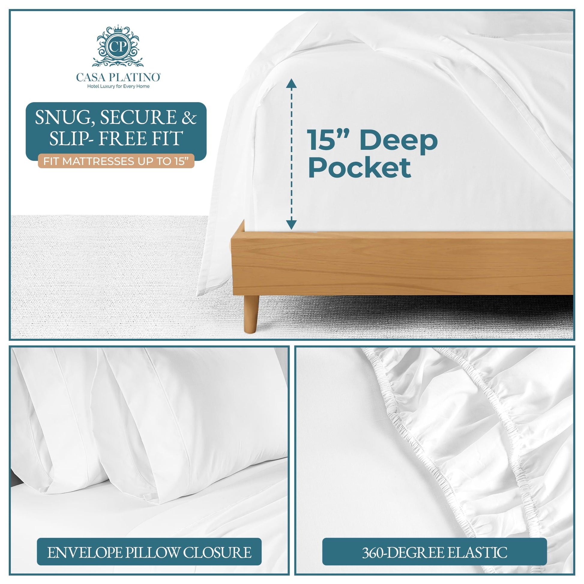 Wrinkle-Resistant Bed Sheets Set – 6 Piece, 600 Thread Count, 100% Cotton Sheets, Hotel Luxury Sateen Finish, 15" Deep Pocket, Easy to ... - Cooling Hotel Quality Bedding Sheets and Pillowcases Detail