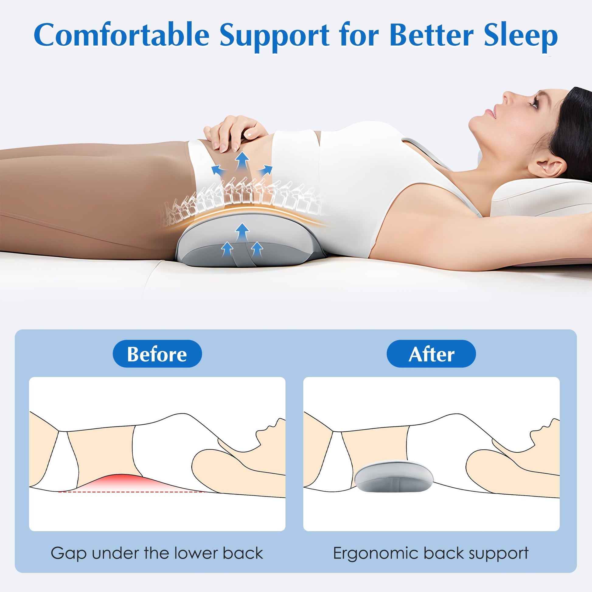 Hotel Collection Lumbar Support Pillow for Bed Memory Foam Lower Back Pain Relief, Adjustable Waist Pillow for Sleeping & Side Sleeper... - Hotel Quality Plush Sleeping Pillows Detail