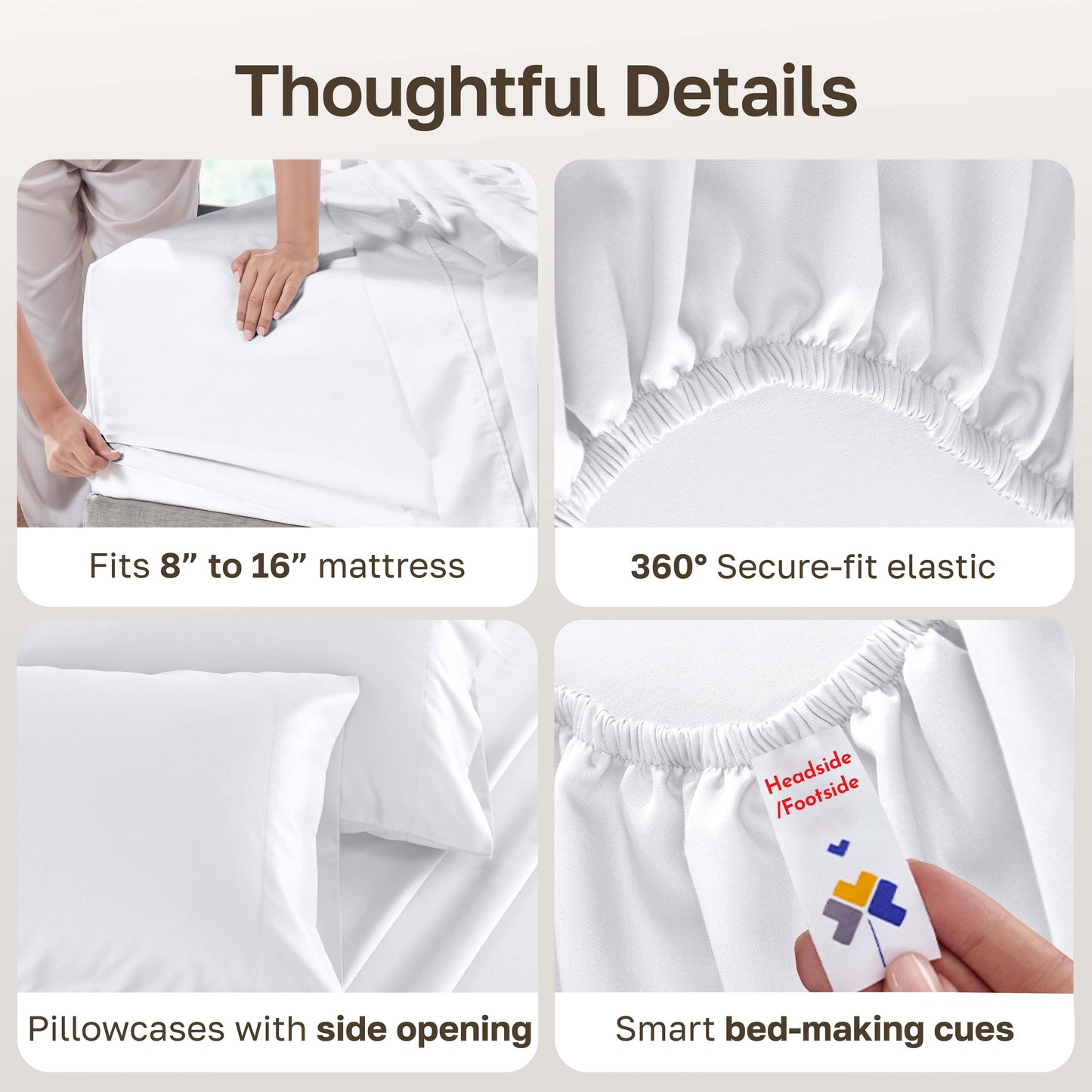 Breathable Luxury 500-Thread-Count 100% Cotton Sheet White Queen-Sheets Set, 4-Piece Extra Long-Staple Combed Cotton Bedding Sheets for... - Premium Ultra-Soft Pillowcase Pair for Sleeping Detail