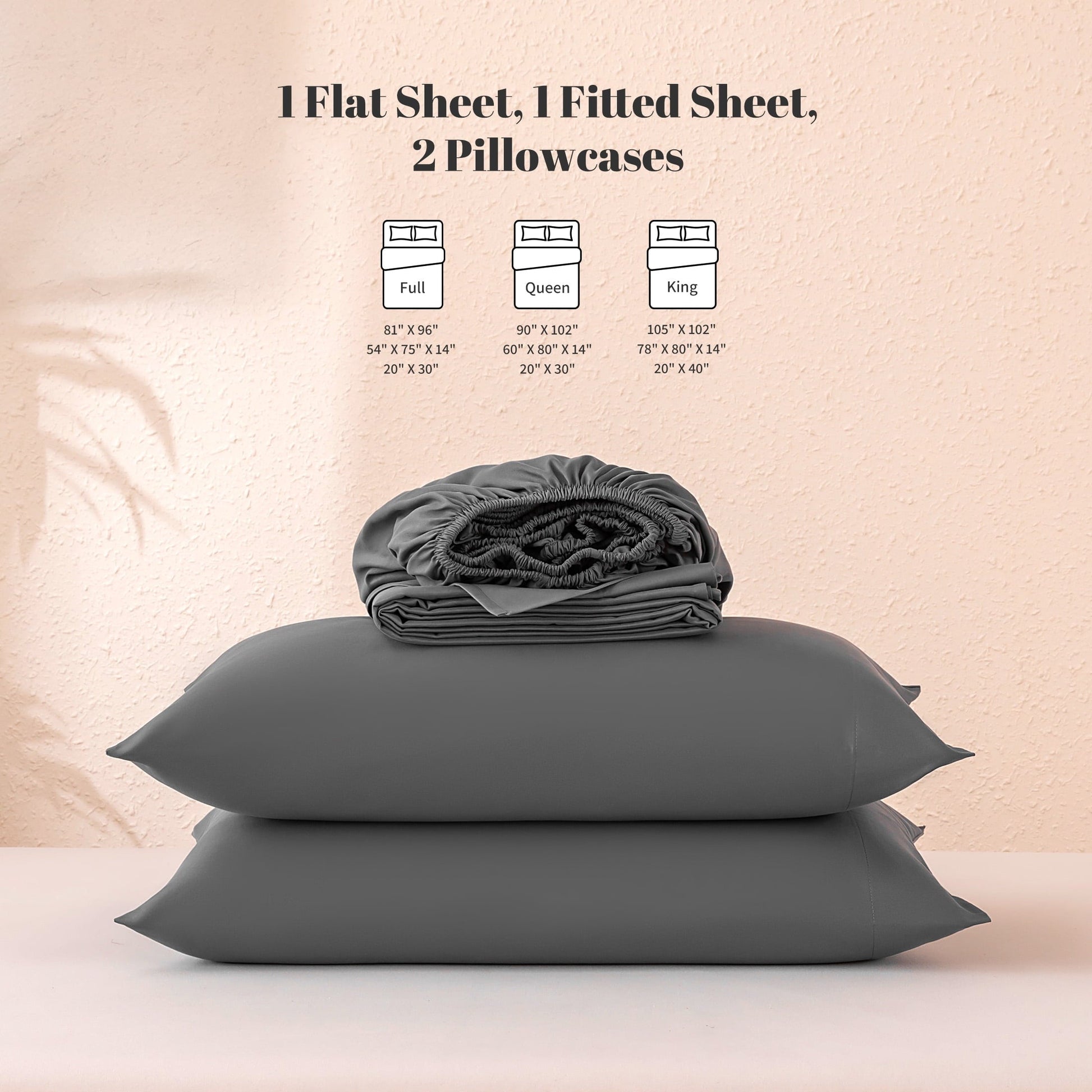 Wrinkle-Resistant Sheet Set Twin Size Gray, 3 Pieces 140 GSM Brushed Elastic Fitted Soft & Cozy Bed Sheets Set with Deep Pocket - Luxury Bed Sheet Set with Deep Pockets Detail