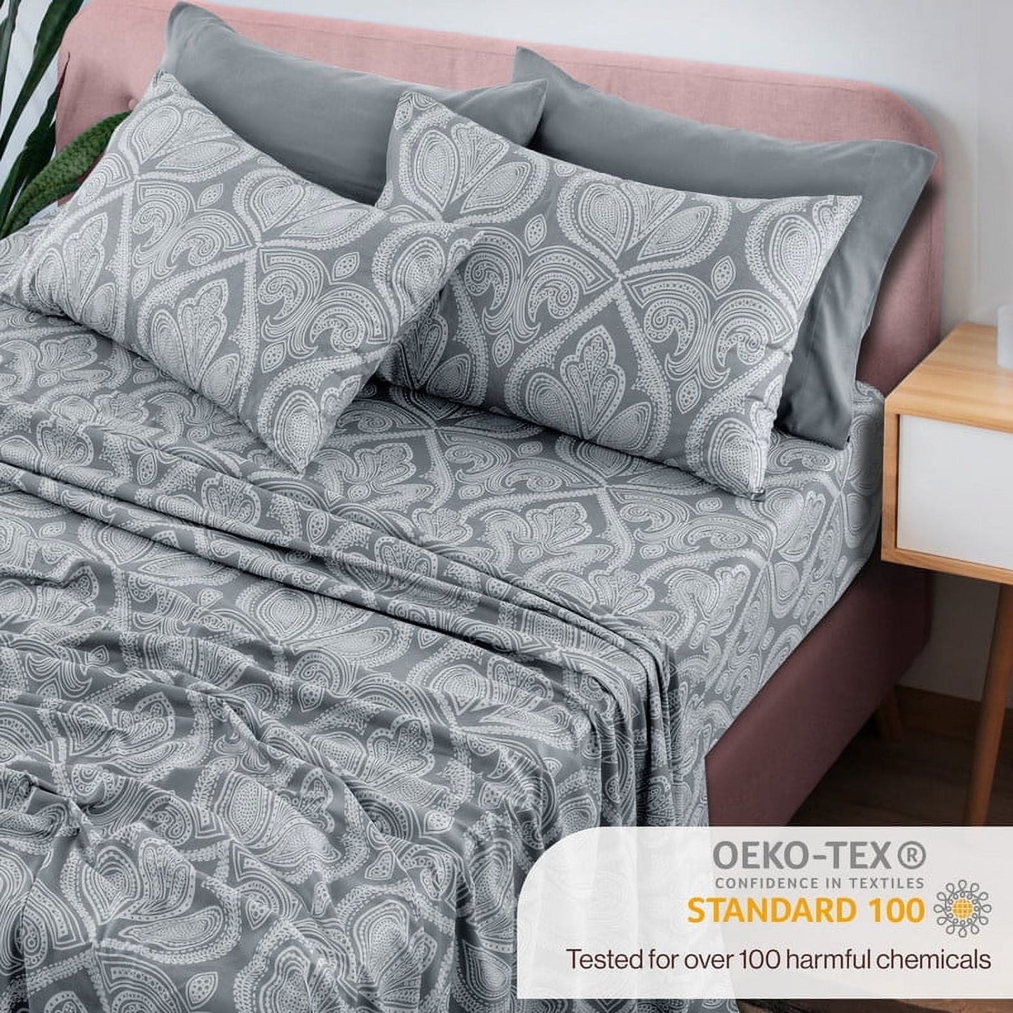 Cooling Sateen 6-Piece Bed Sheet Set, Deep Pocket Queen Sheets Up to 16 Inch, 1 Flat Sheet , 1 Fitted Sheet & 4 Pillowcases (Queen, ... - Cooling Hotel Quality Bedding Sheets and Pillowcases Detail