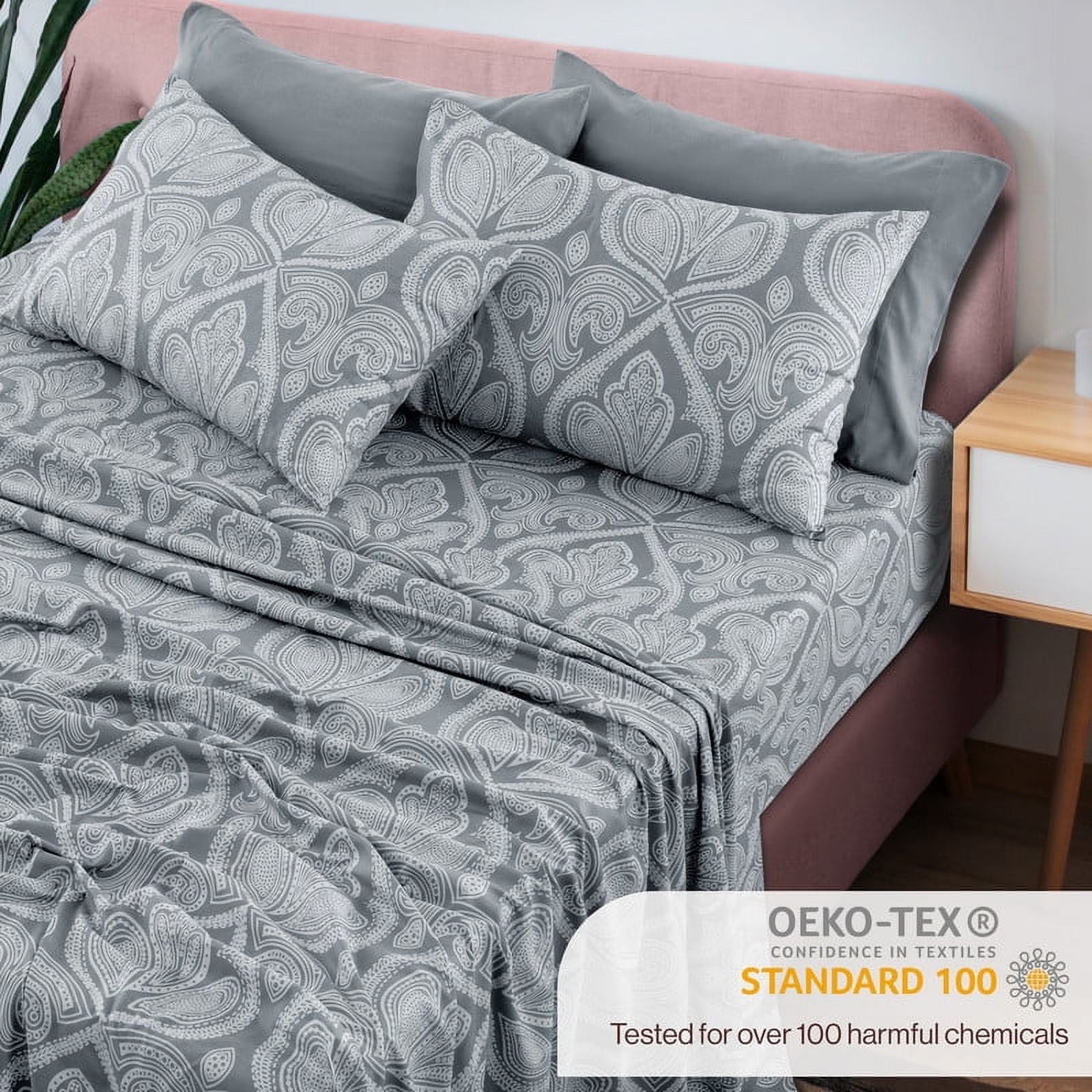 Cooling Sateen 6-Piece Bed Sheet Set, Deep Pocket Queen Sheets Up to 16 Inch, 1 Flat Sheet , 1 Fitted Sheet & 4 Pillowcases (Queen, ... - Cooling Hotel Quality Bedding Sheets and Pillowcases Detail