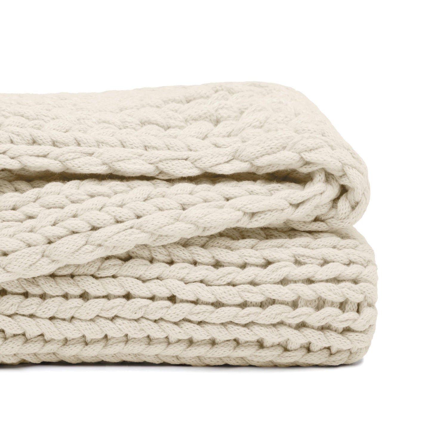 Lightweight Warm Soft & Cozy Chunky Hand-Knit Throw Blanket, Ivory - Lightweight Plush Warm Blanket for All Seasons Detail