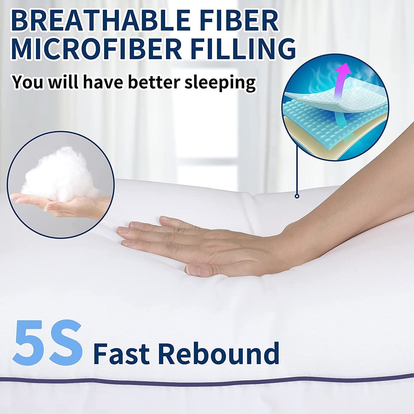 Hotel Collection Bed Pillows for Sleeping Queen Size 20" x 30" Hypoallergenic Pillow for Side and Back Sleeper Soft Supportive Hotel C... - Hotel Quality Plush Sleeping Pillows Detail