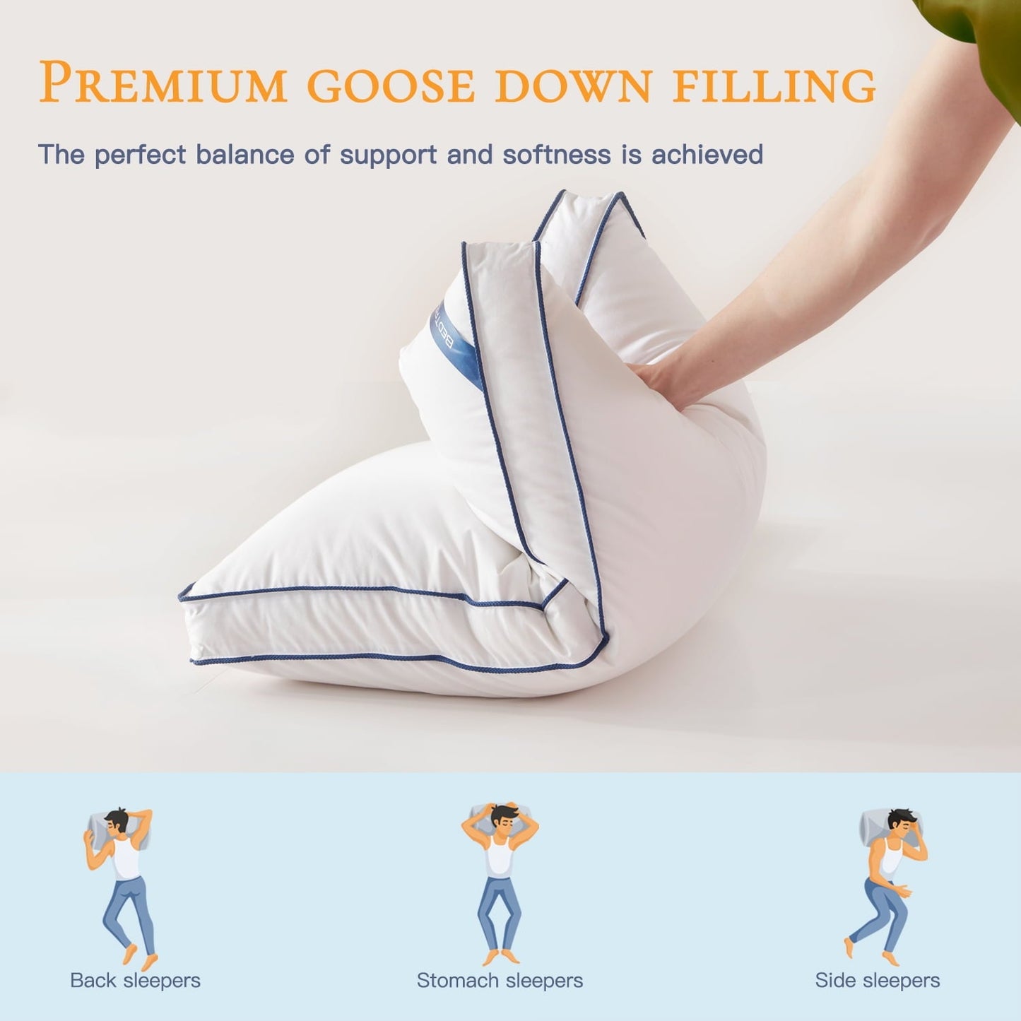 Hotel Collection Goose Down Feather Pillows Queen Size Set of 2, Luxury Soft Hotel Quality pillows for Sleeping, Organic Cotton Cover ... - Hotel Quality Plush Sleeping Pillows Detail