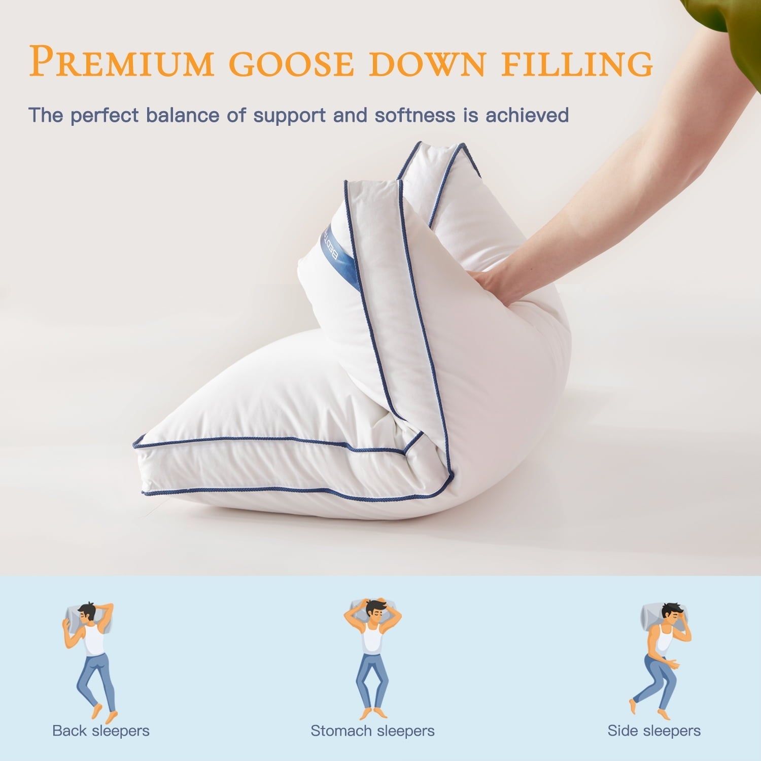 Hotel Collection Goose Down Feather Pillows Queen Size Set of 2, Luxury Soft Hotel Quality pillows for Sleeping, Organic Cotton Cover ... - Hotel Quality Plush Sleeping Pillows Detail