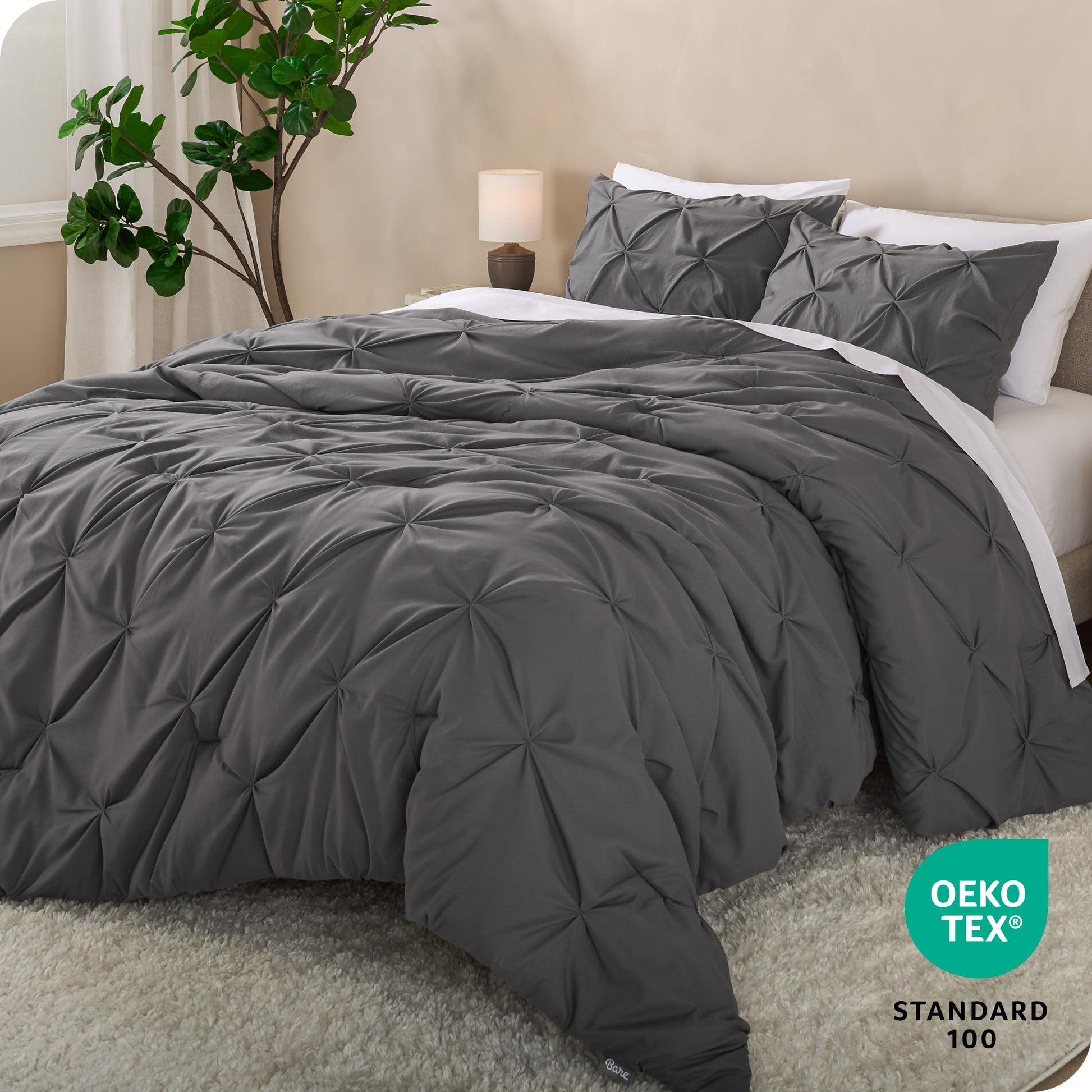 All-Season Pintuck Down Alternative Comforter Set - 3-Pieces - All Seasons - King, Grey - All-Season Down Alternative Comforter Insert Detail