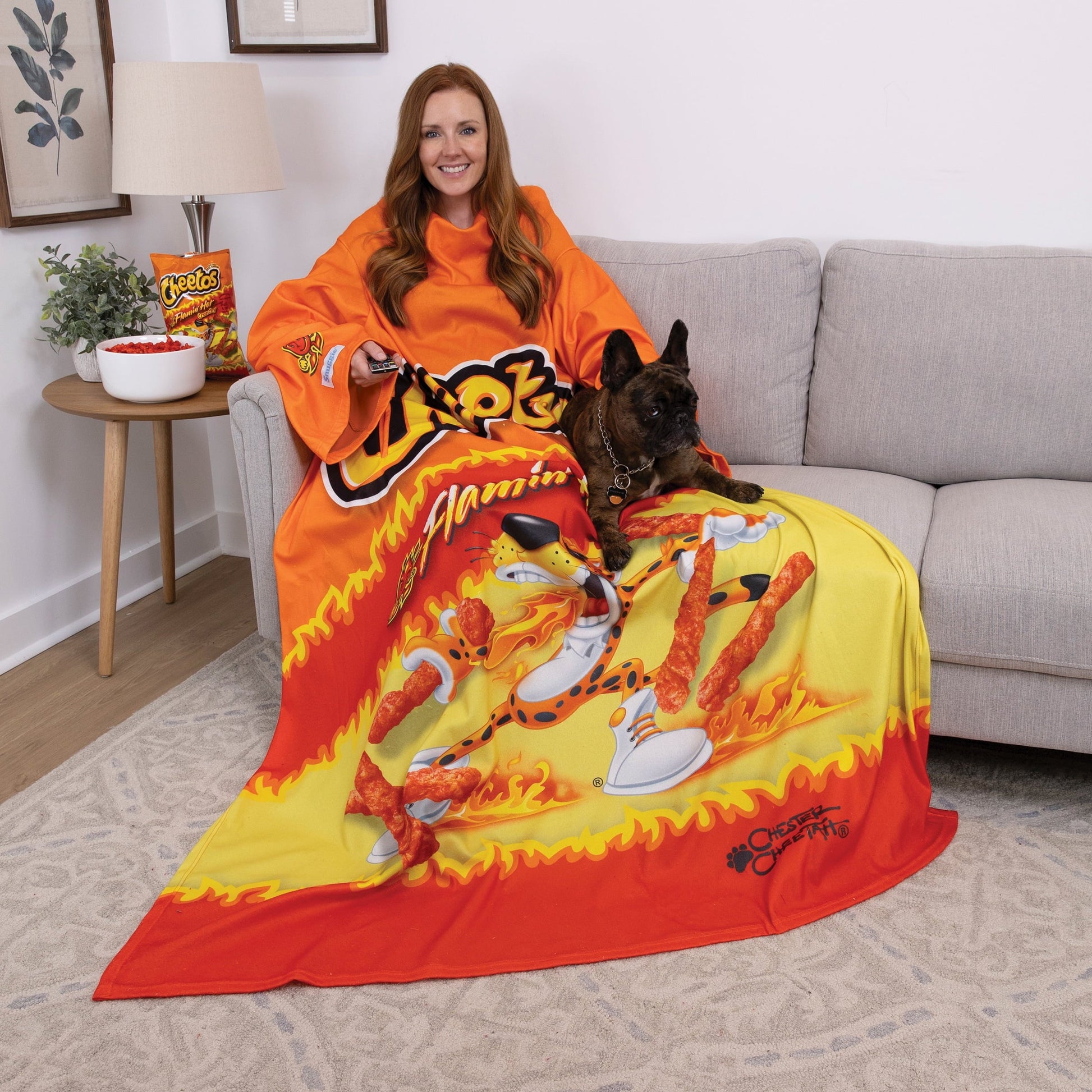Lightweight Warm Cheetos Flaming Hot Wearable Blanket - Luxury Knitted Decorative Throw Blanket with Fringes Detail