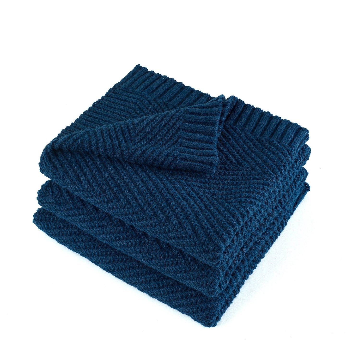 Cozy Fleece Soft Knitted Throw Blanket 50" x 60" Navy Blue, Boho Chevron Farmhouse Throw for Bed Couch - Lightweight Plush Warm Blanket for All Seasons Detail