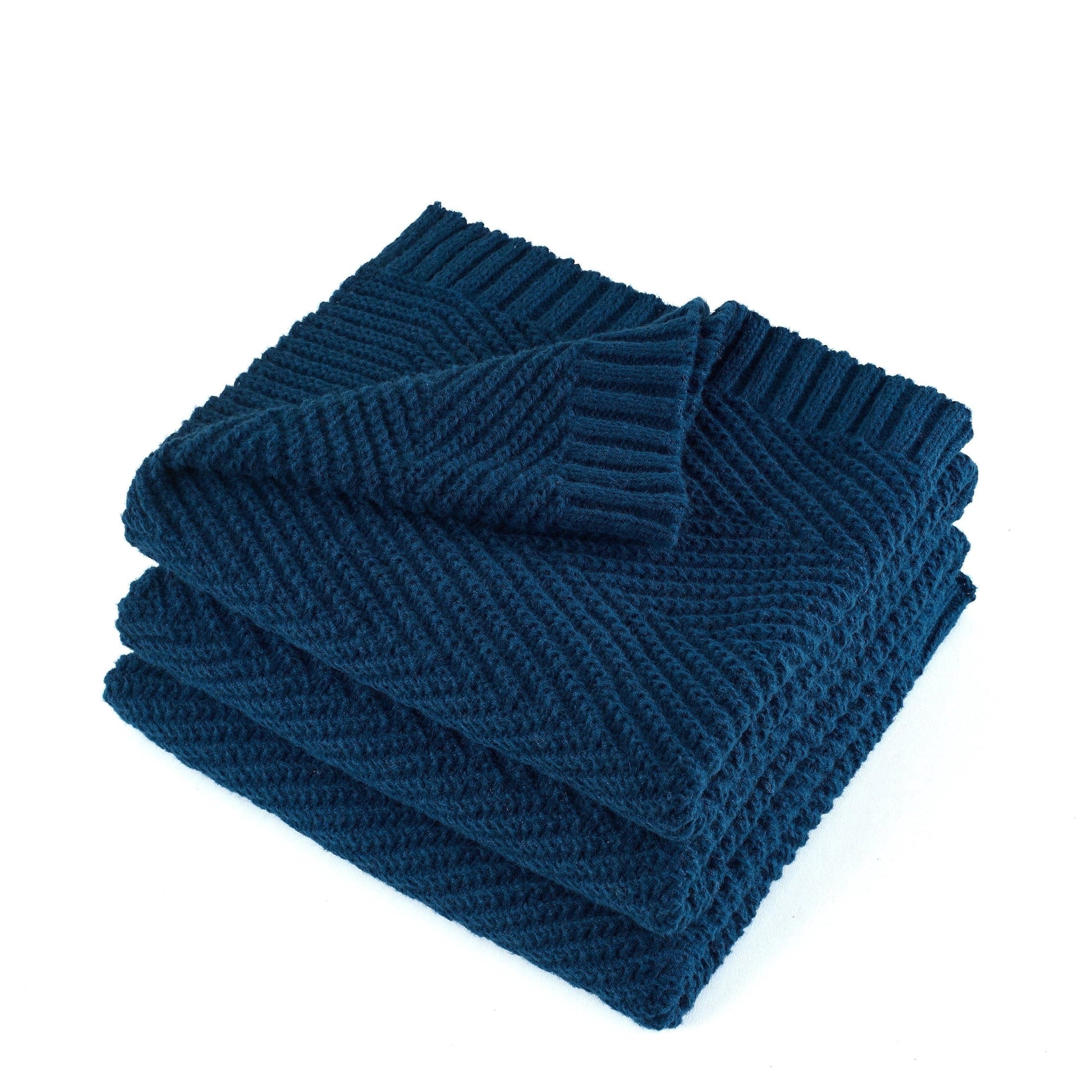 Cozy Fleece Soft Knitted Throw Blanket 50" x 60" Navy Blue, Boho Chevron Farmhouse Throw for Bed Couch - Lightweight Plush Warm Blanket for All Seasons Detail