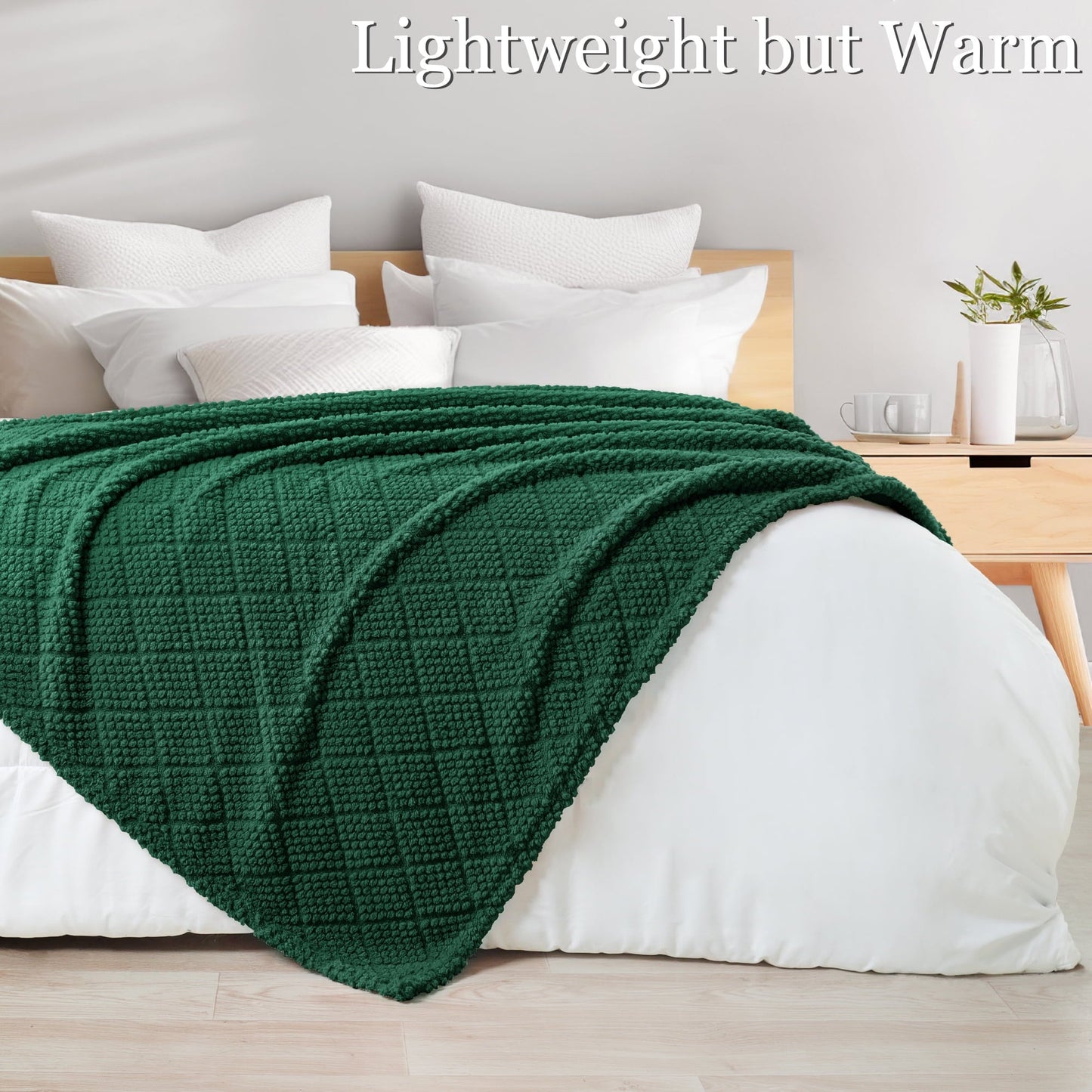 Lightweight Warm Fuzzy Fleece Throw Blanket for Couch, Bed, Soft Fluffy Jacquard Waffle Blankets for All Season, Lightweight and Warm,... - Luxury Knitted Decorative Throw Blanket with Fringes Detail