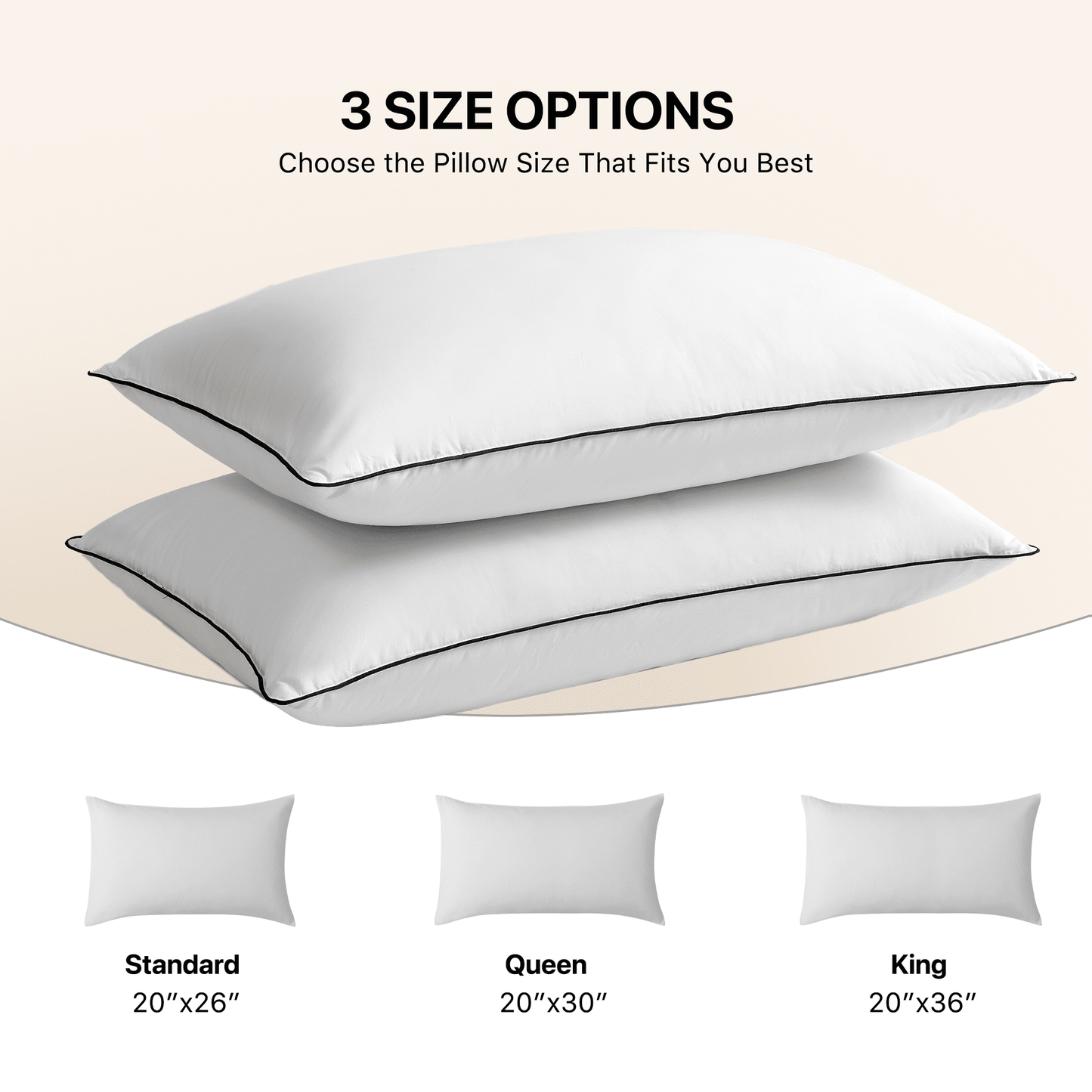 Fluffy Shredded Feather Down Pillows Set of 2, Medium Firm Hotel Bed Pillow 2 Pack, Queen Size, 20 x 30 in. - Decorative Throw Pillow Cushion for Sofa & Bed Detail