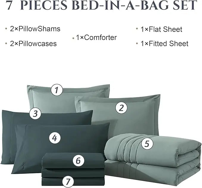 All-Season 7-piece Bed in a Bag Comforter Set with Sheets,Sage Green,Full - All-Season Down Alternative Comforter Insert Detail