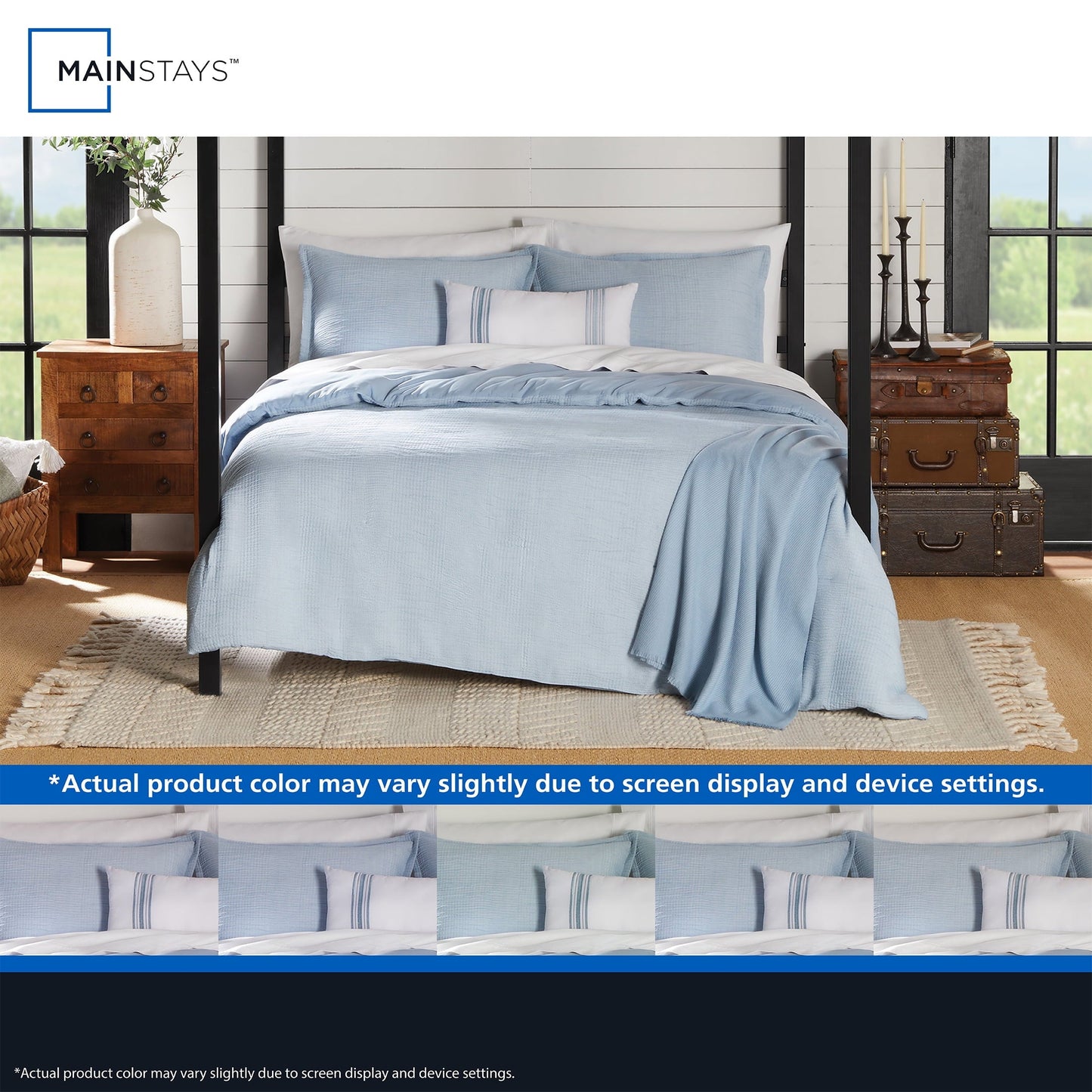 Luxurious Quilted Full/Queen Comforter Set, All-Season, 5-Piece, Blue Matelasse Tonal Stripe - All-Season Down Alternative Comforter Insert Detail