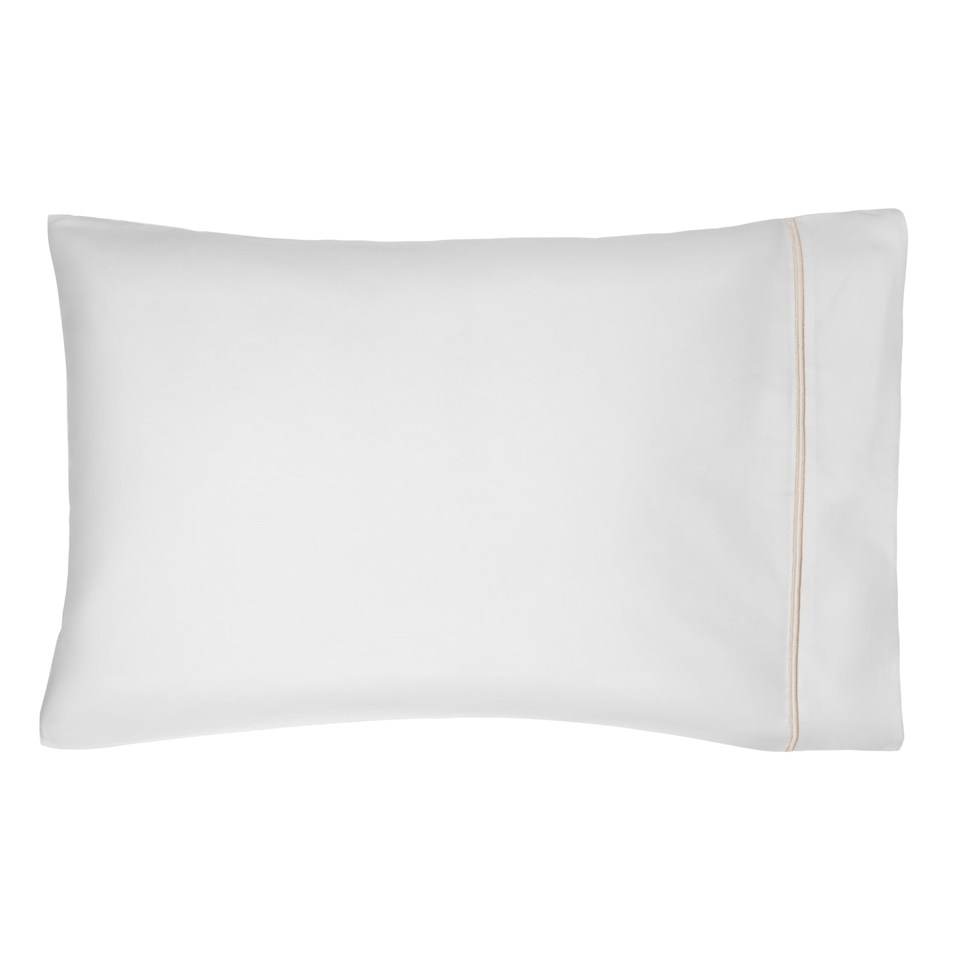 Wrinkle-Resistant 4-Piece 300 Thread Count White Pima Cotton Bed Sheet Set with Tan Hem, Full , Adult/Teen - Luxury Bed Sheet Set with Deep Pockets Detail