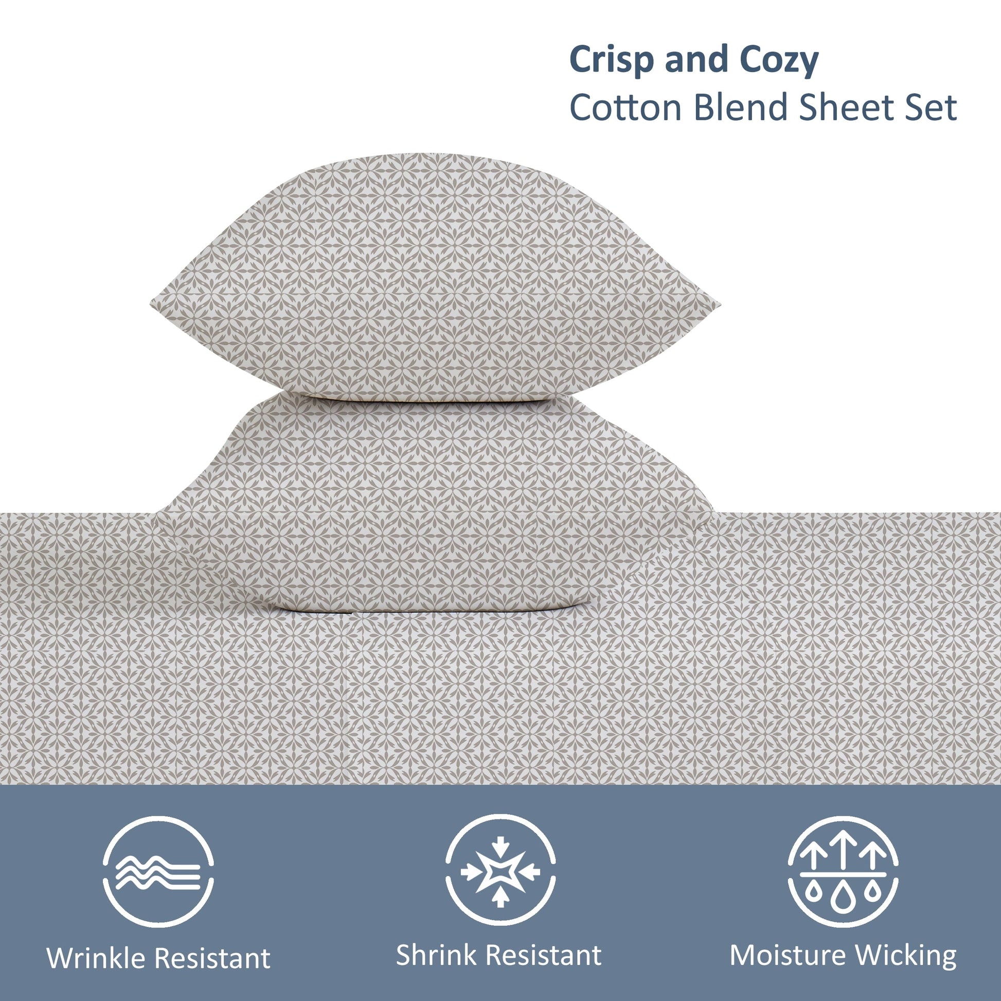 Breathable Luxury 3-Piece 300 Thread Count Grey Flake Cotton Blend Bed Sheet Set, Twin XL - Luxury Bed Sheet Set with Deep Pockets Detail