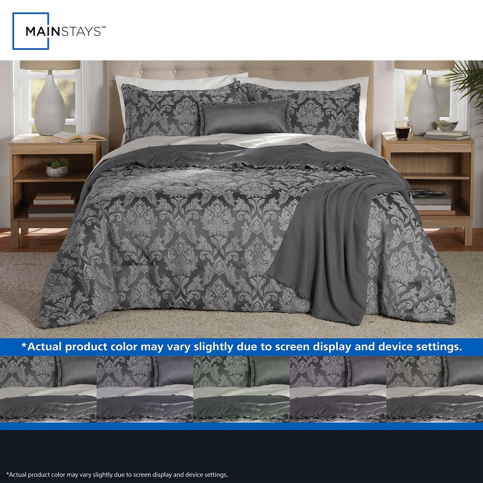 All-Season Full/Queen Comforter Set, All-Season, 5-Piece, Grey Jacquard Damask - All-Season Down Alternative Comforter Insert Detail