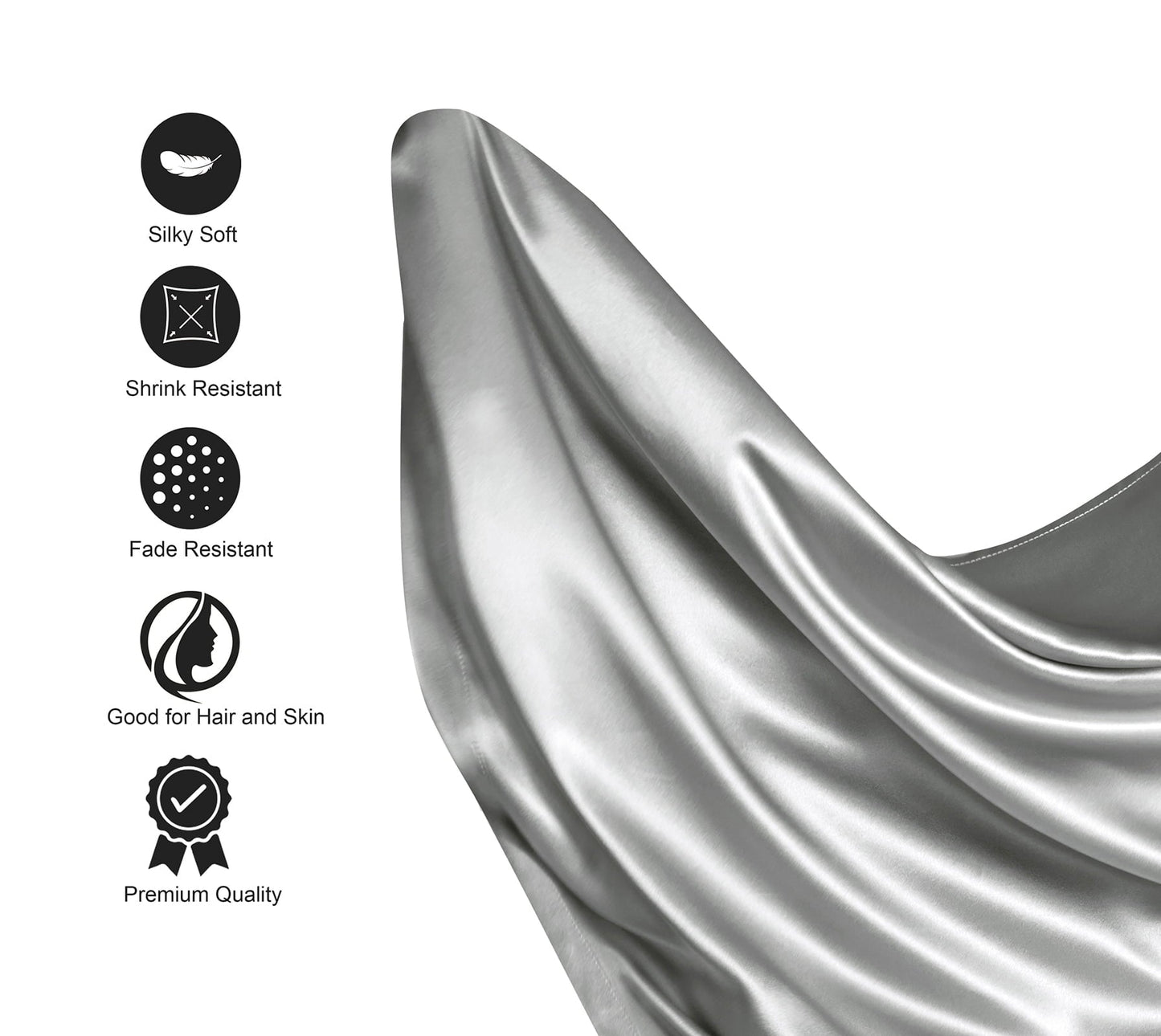 Wrinkle-Resistant Luxury Satin Sheets Set Full Size Light Gray, 4-Piece Bedding Sets with Deep Pockets - Soft and Smooth Satin Bed Shee... - Premium Ultra-Soft Pillowcase Pair for Sleeping Detail
