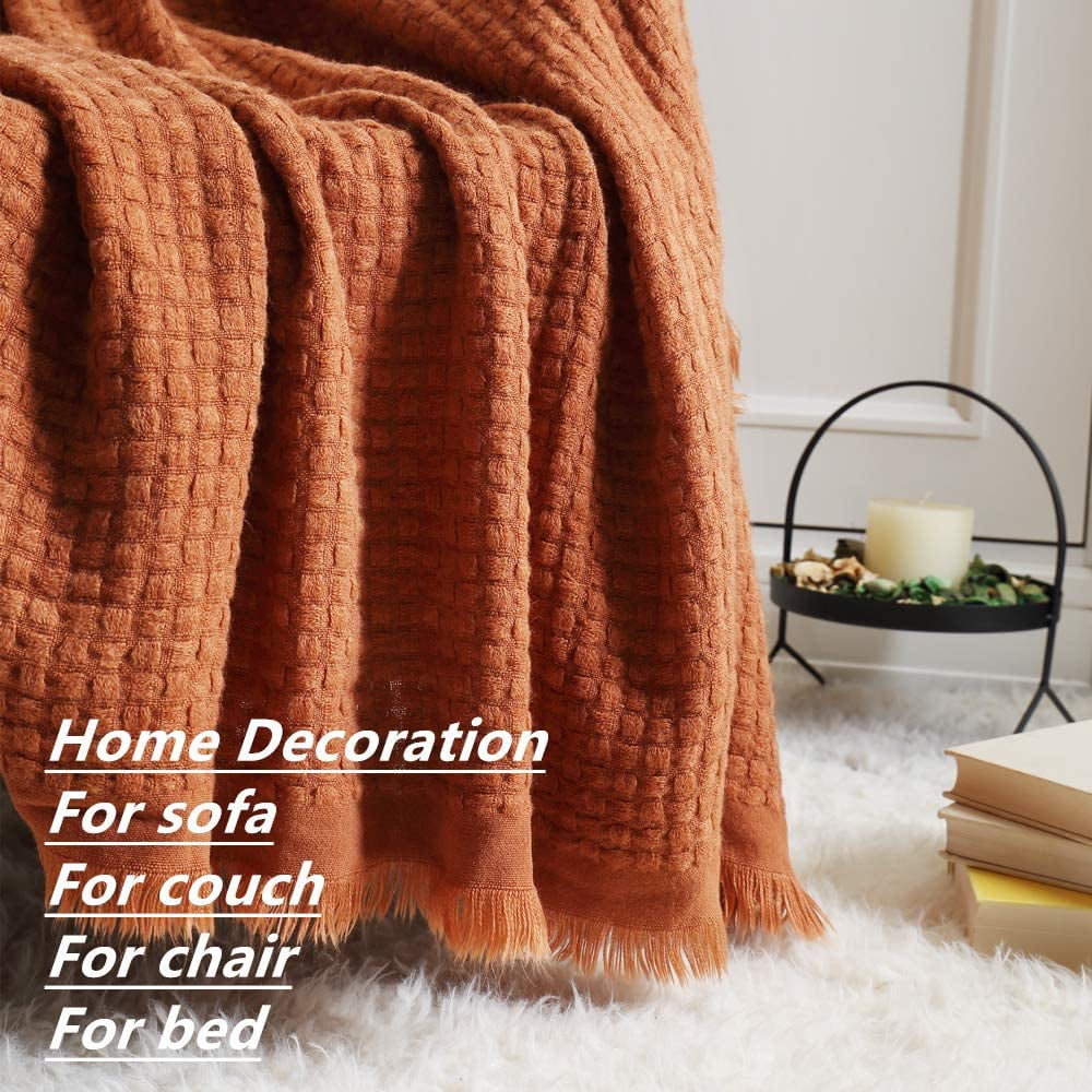 Decorative Knitted Farmhouse Rust Knit Throw Blanket for Couch Sofa Chair Bed Home Decoration, Soft Warm Cozy Light Weight for Spring Su... - Cozy Fleece Throw Blanket for Couch & Bed Detail