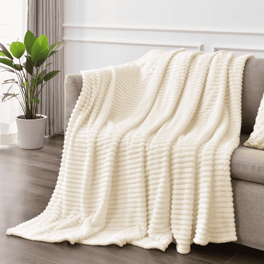 Decorative Knitted Throw Size Blanket, Extra Soft Lightweight Bed Blanket with Strip , Plush Fuzzy Cozy Throws for Couch, Bed, Sofa Cozy... - Cozy Fleece Throw Blanket for Couch & Bed - Default Title