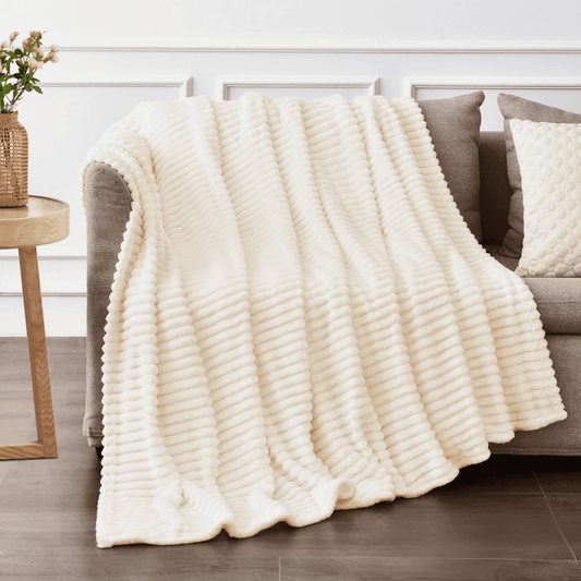 Lightweight Warm Throw Size Blanket for Couch, Sofa, Bed, Striped Beige Throw Blanket for Office Picnic Travel Bedroom, Super Soft War... - Super Soft Reversible Sherpa Flannel Blanket - Default Title
