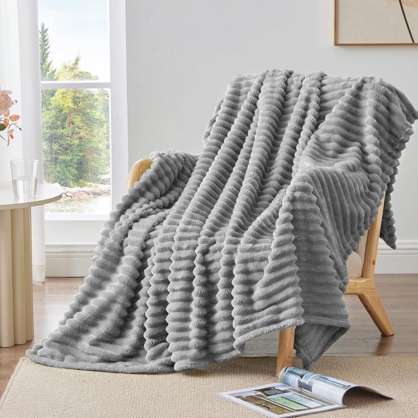 Lightweight Warm for Couch,Sofa,Bed, Super Soft Striped Gray Bed for Office Picnic Travel Bedroom, Warm Cozy Lightweight Home Decor fo... - Lightweight Plush Warm Blanket for All Seasons - Default Title